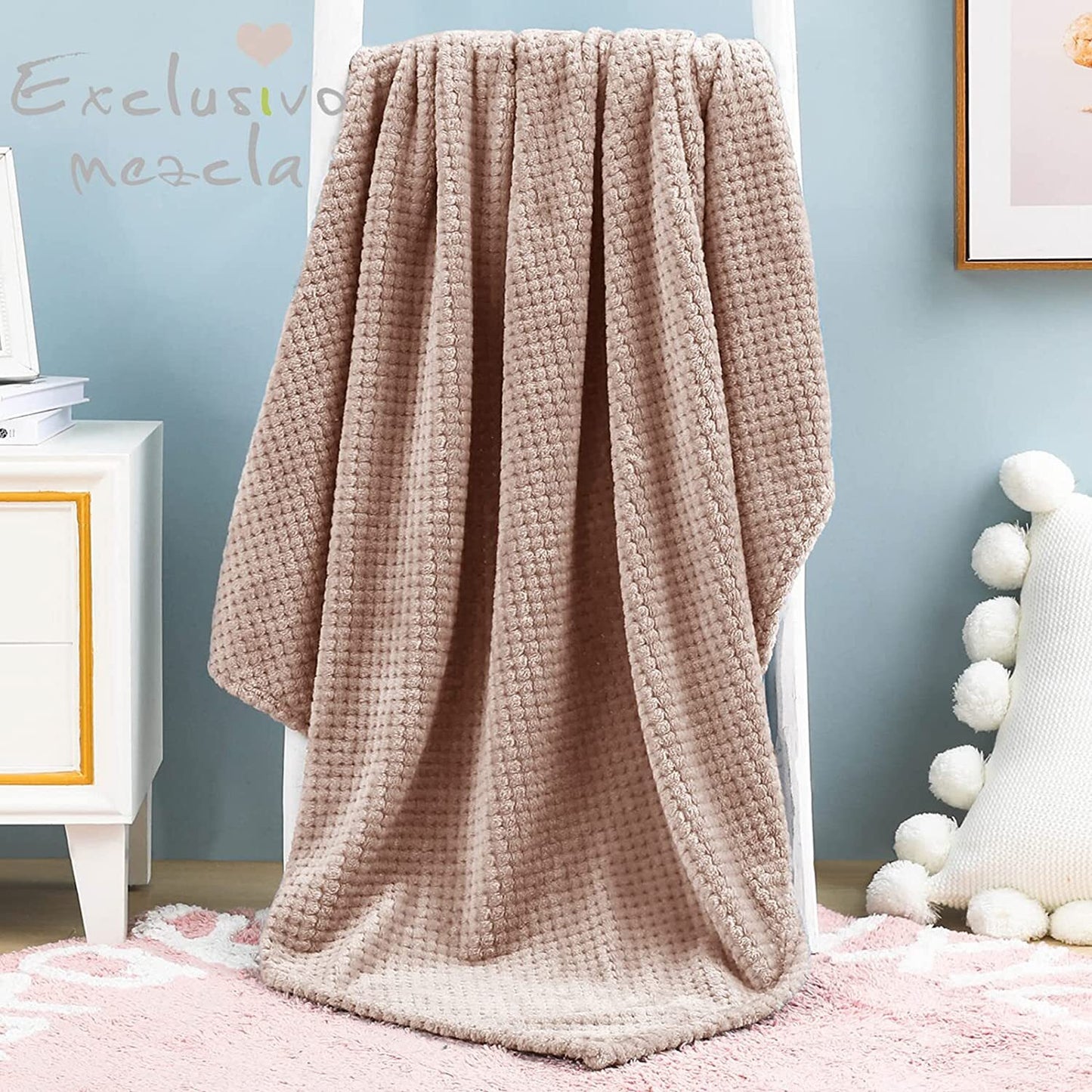 Exclusivo Mezcla Waffle Textured Fleece Baby Blanket, Soft and Warm Swaddle Blanket, Infant, Newborn, Toddler and Kids Receiving Blankets for Crib Stroller (Camel, 40x50 inches)