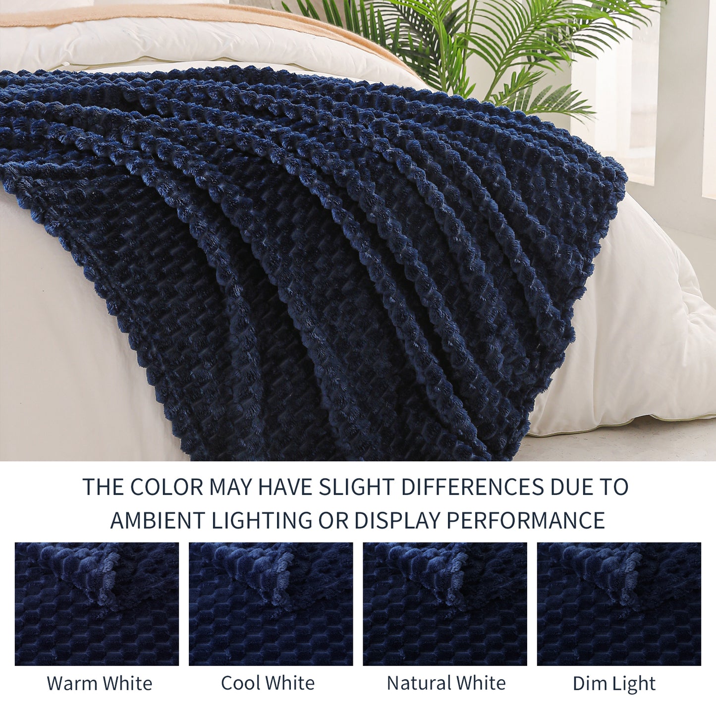 Exclusivo Mezcla Twin Size Flannel Fleece Blanket, 60x80 Inches Stylish Jacquard Velvet Plush Blanket for Bed, Cozy, Warm, Lightweight and Decorative Navy Blue Blanket
