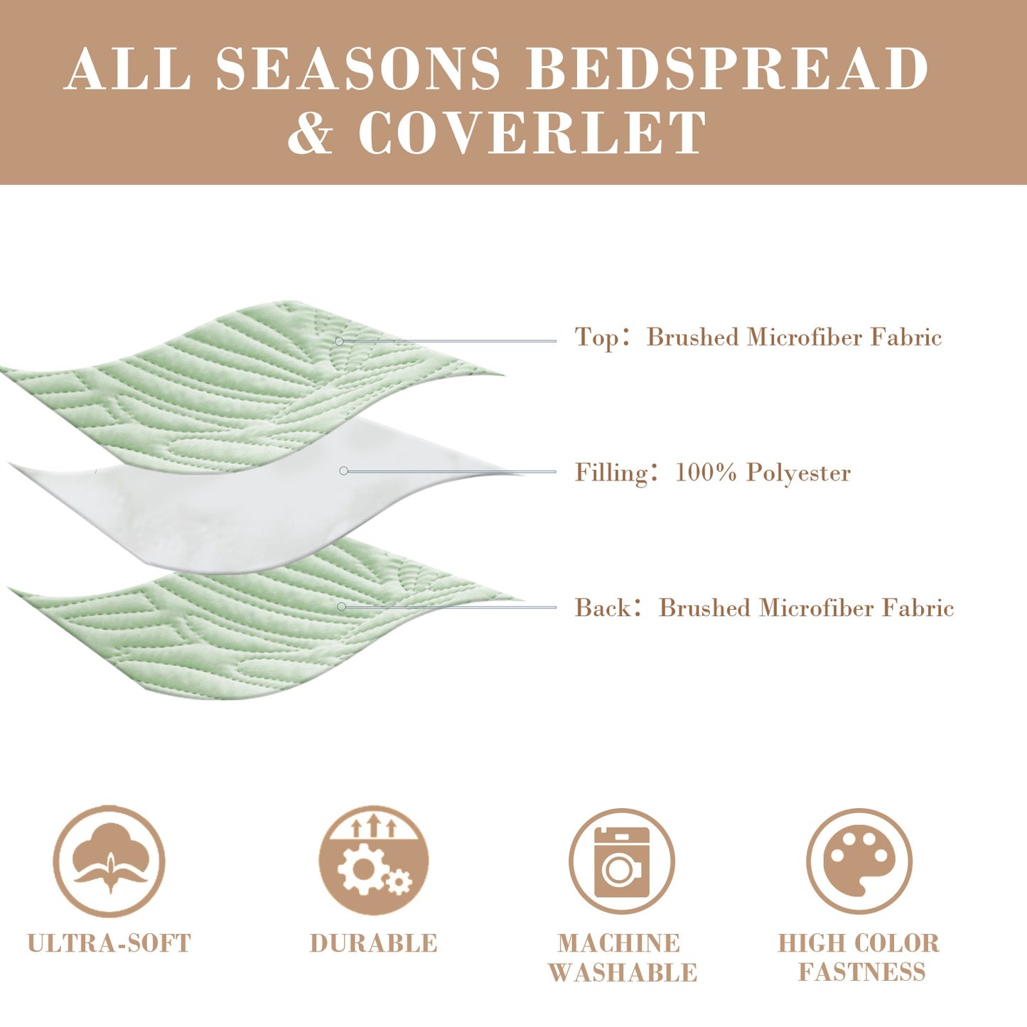 Exclusivo Mezcla Full Queen Quilt Set Sage Green, Lightweight Bedspread Leaf Pattern Bed Cover Soft Coverlet Bedding Set(1 Quilt, 2 Pillow Shams)