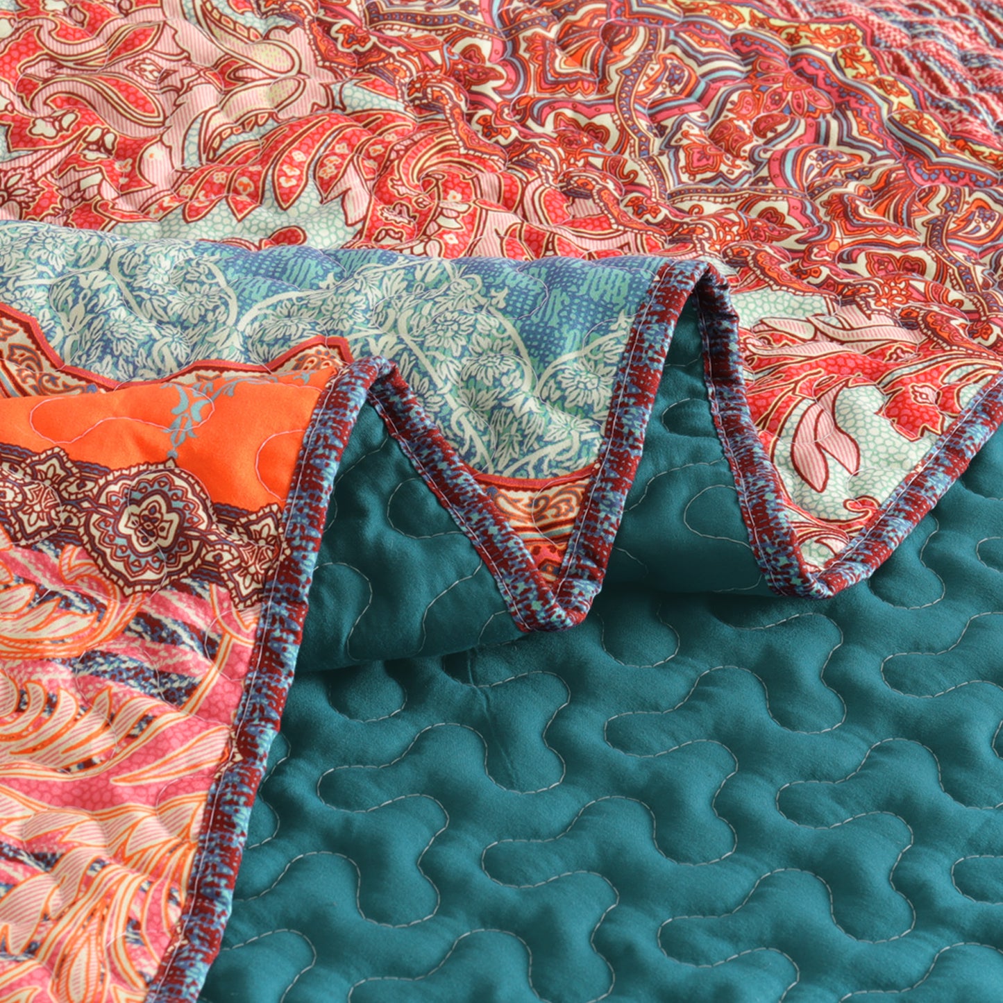 Exclusivo Mezcla Reversible Microfiber Boho Striped Pattern Quilted Throw Blanket for Bed/Couch/Sofa, Soft and Lightweight (50"x 60", Bohemian Teal)