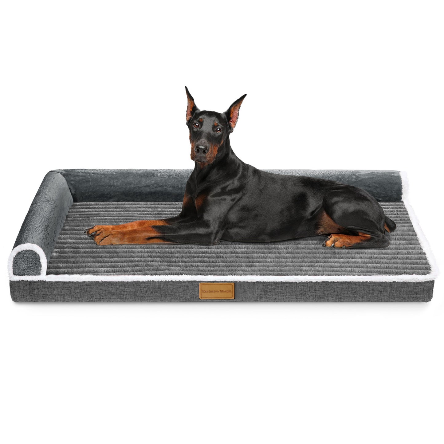Exclusivo Mezcla Orthopedic Pet Bed for Extra Large Dogs, 56"X40" Waterproof L Shaped Sofa Dog Bed, Gray