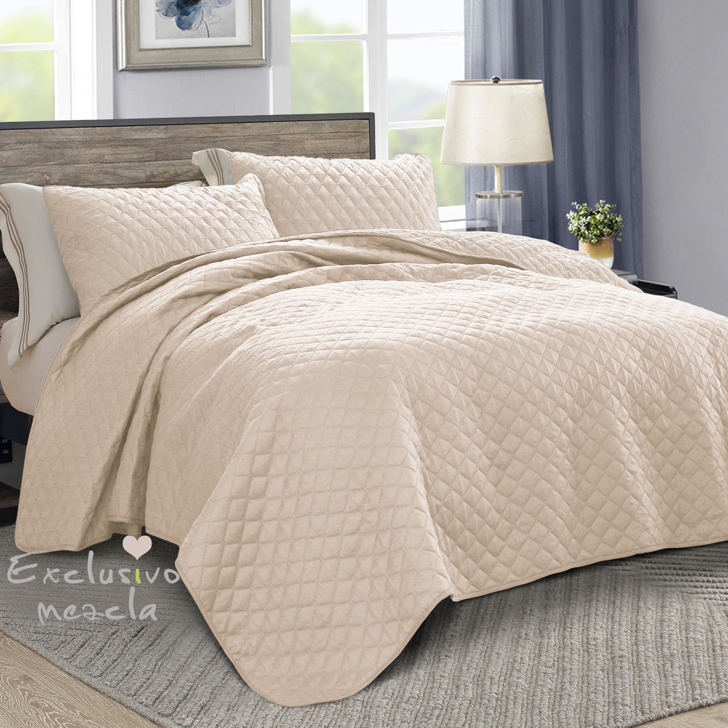 Exclusivo Mezcla Ultrasonic Reversible Twin Quilt Bedding Set with Pillow Sham, Lightweight Quilts Twin Size, Soft Bedspreads Bed Coverlets for All Seasons - (Brich Beige, 68"x88")