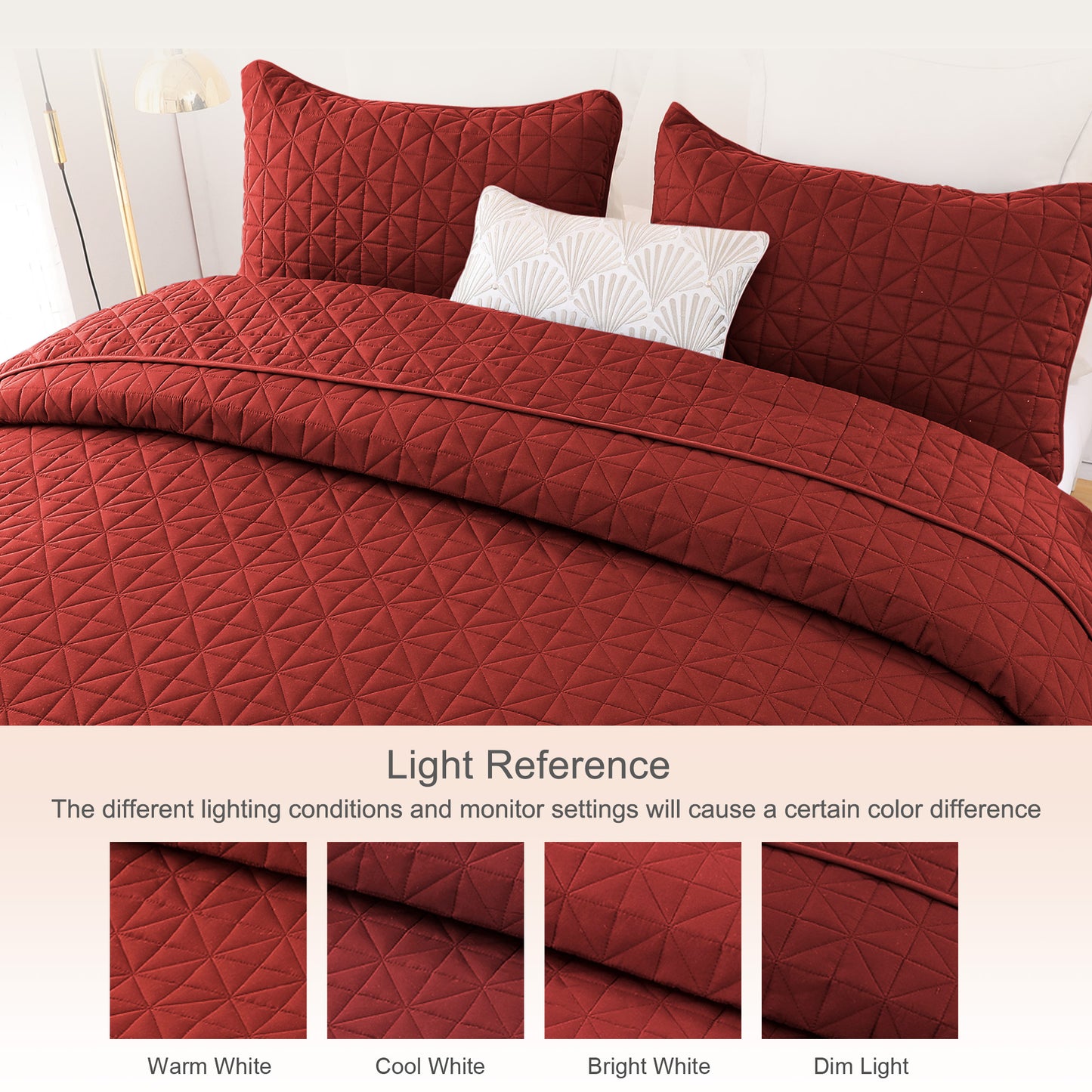 Exclusivo Mezcla Twin Quilt Bedding Set for All Seasons, Lightweight Soft Red Quilts Twin Size Bedspreads Coverlets Bed Cover with Geometric Stitched Pattern, (1 Quilt, 1 Pillow Sham)