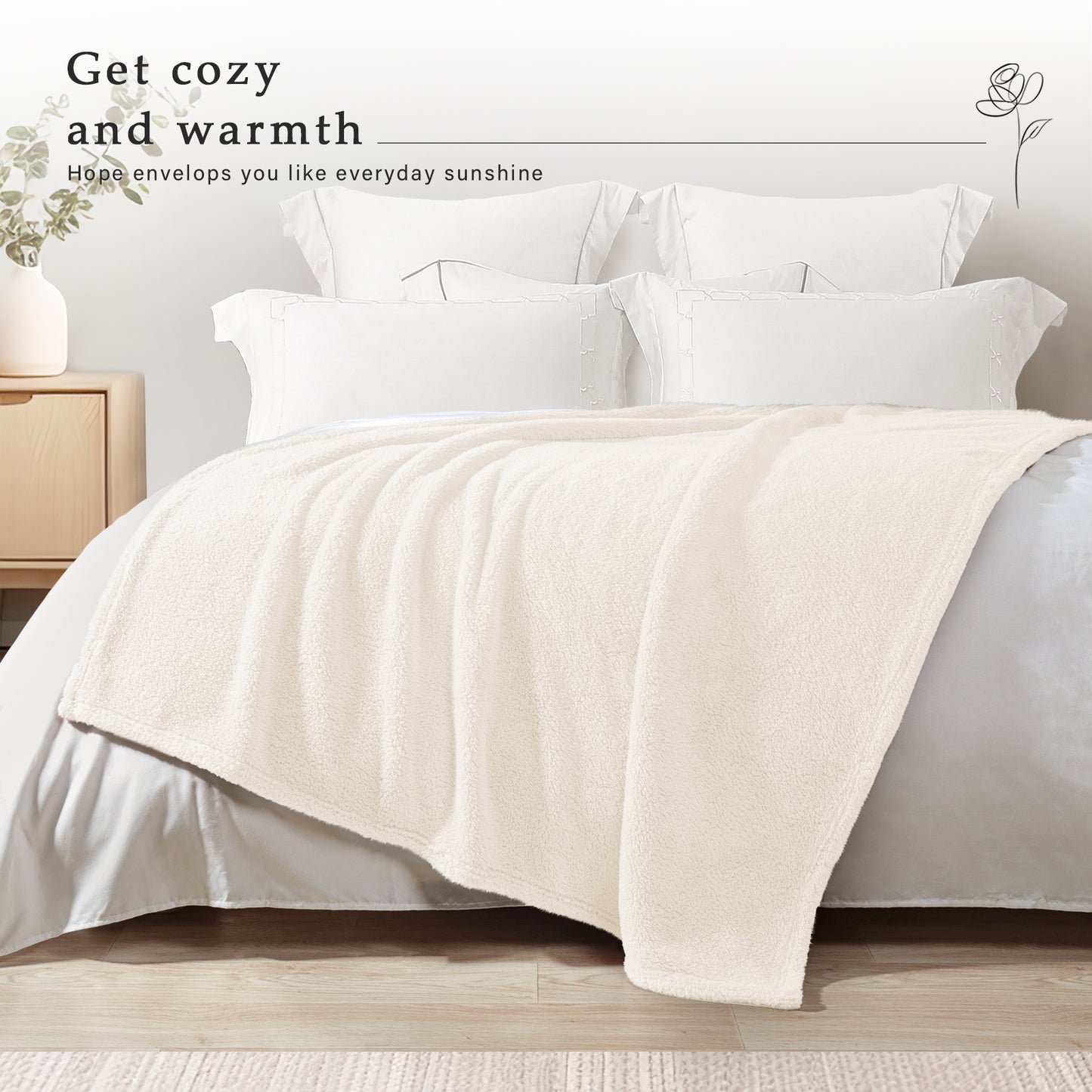 Exclusivo Mezcla King Size Flannel Fleece Blanket, Super Soft Velvet Plush Bed Blanket, Fuzzy Cozy Blankets for All Seasons, 90x104 Inches, Ivory Blanket