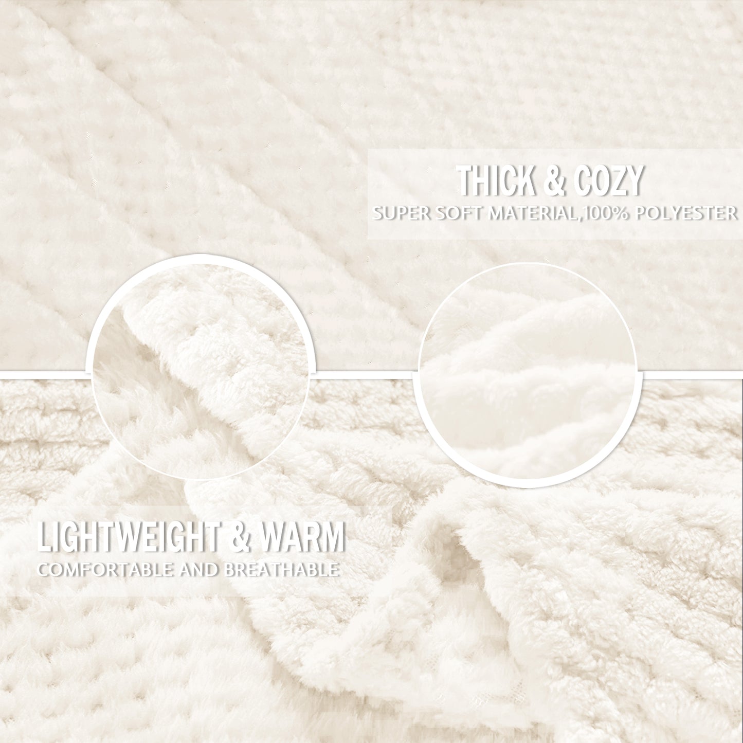 Exclusivo Mezcla Waffle Textured Extra Large Fleece Blanket, Super Soft and Warm Throw Blanket for Couch, Sofa and Bed (Off White, 50x70 inches)-Cozy, Fuzzy and Lightweight