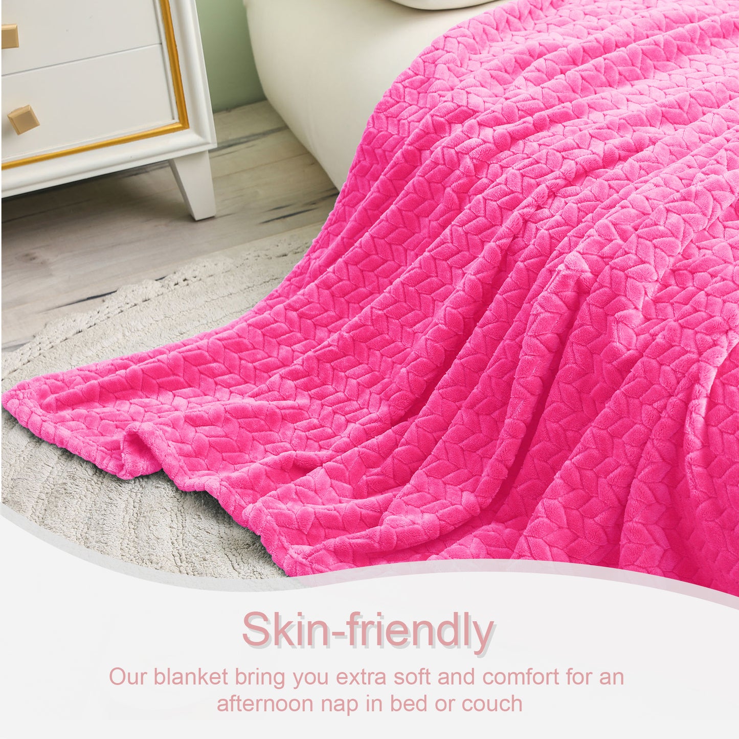 Exclusivo Mezcla Extra Large Flannel Fleece Throw Blanket, 50x70 Inches Leaves Pattern Soft Throw Blanket for Couch, Cozy, Warm, and Lightweight Blanket for Winter, Hot Pink Blanket