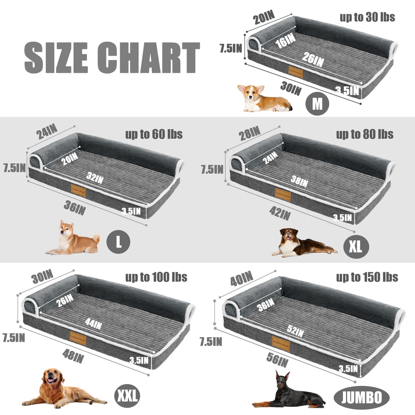 Exclusivo Mezcla Orthopedic Pet Bed for Medium Dogs, 36"X24" Waterproof L Shaped Sofa Dog Bed, Gray