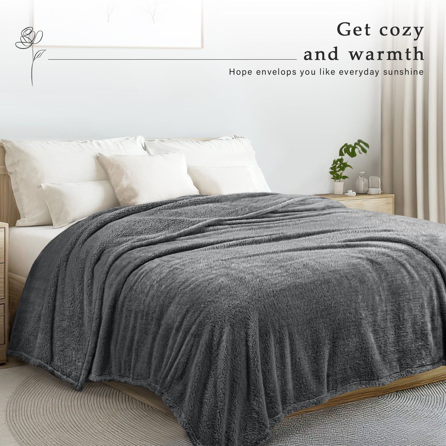 Exclusivo Mezcla Twin Size Flannel Fleece Blanket, Super Soft Velvet Plush Bed Blanket, Fuzzy Cozy Blankets for All Seasons, 60x80 Inches, Dark Grey Blanket