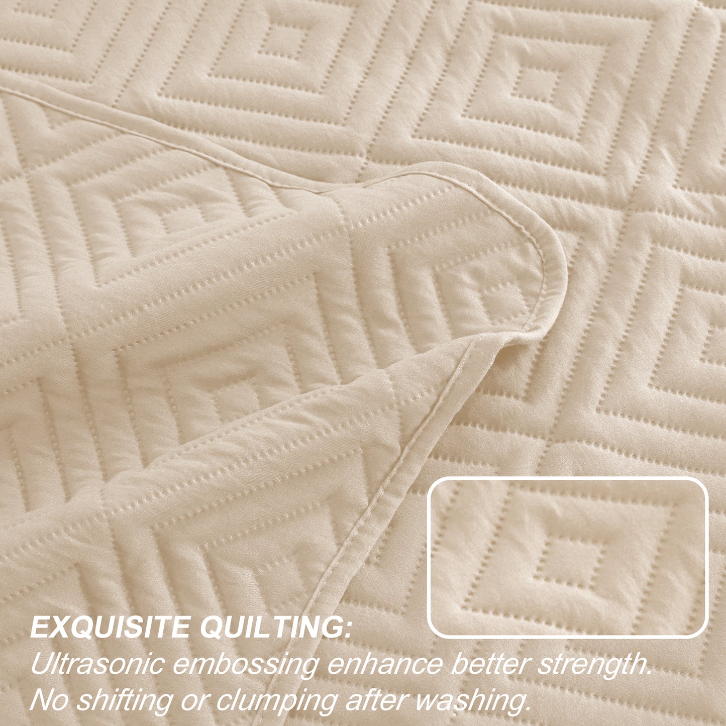 Exclusivo Mezcla 3-Piece Bone King Size Quilt Set, Square Pattern Ultrasonic Lightweight and Soft Quilts/Bedspreads/Coverlets/Bedding Set (1 Quilt, 2 Pillow Shams) for All Seasons