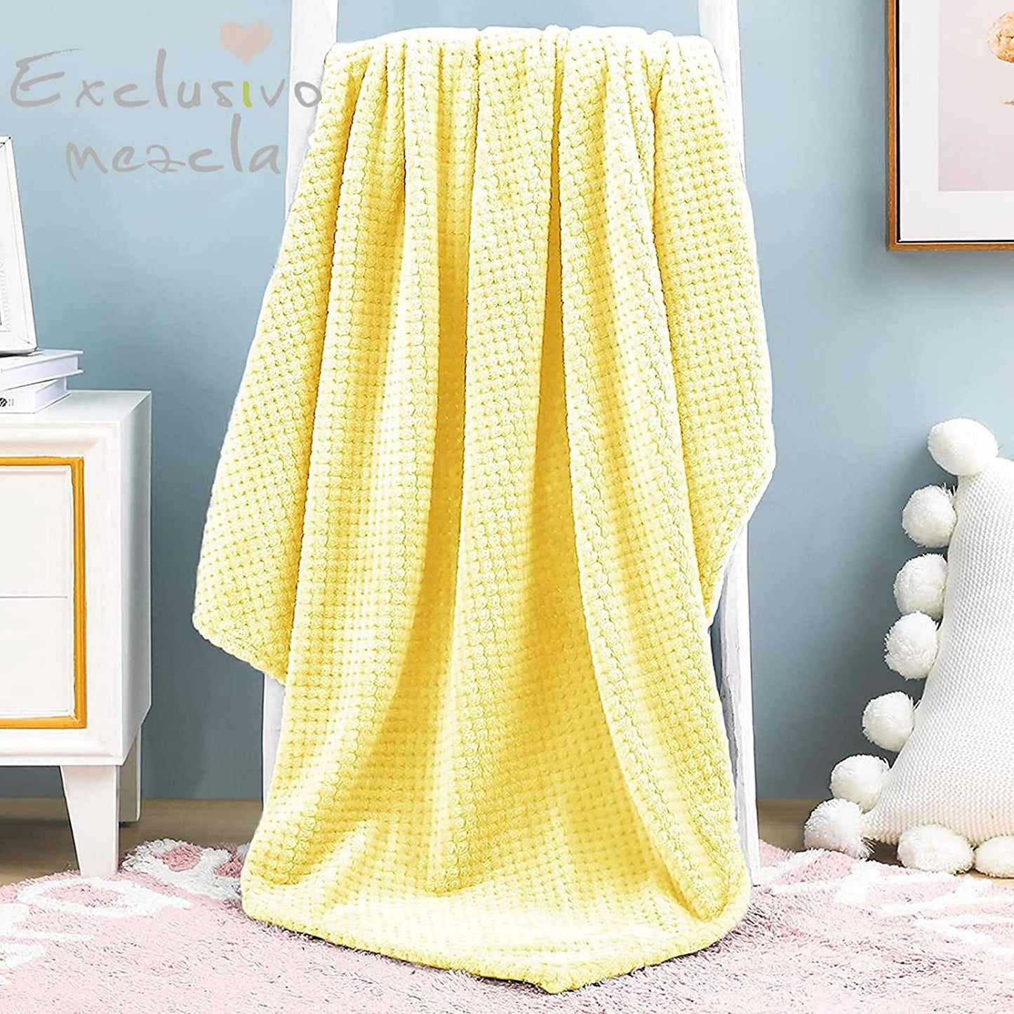 Exclusivo Mezcla Waffle Textured Fleece Baby Blanket, Soft and Warm Swaddle Blanket, Infant, Newborn, Toddler and Kids Receiving Blankets for Crib Stroller (Light Yellow, 40x50 inches)