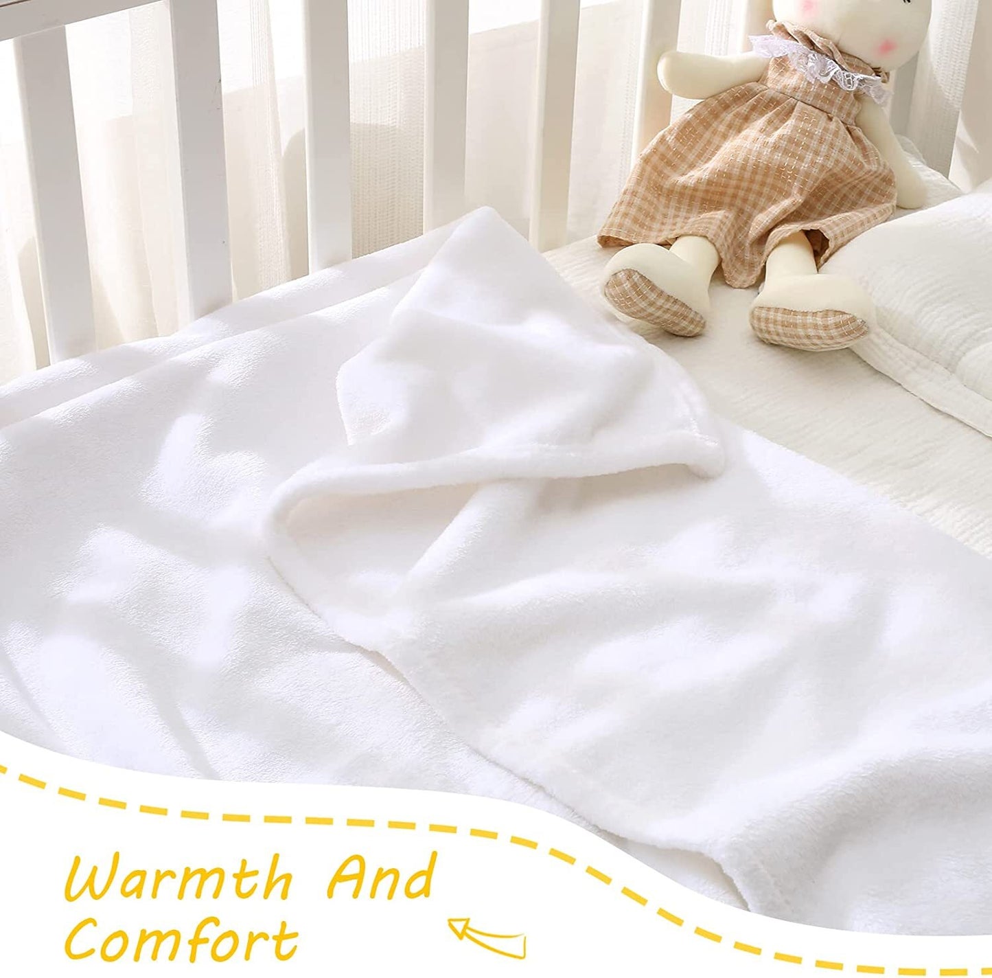 Exclusivo Mezcla Soft Lightweight Fleece Baby Blanket Throw Blanket for Boys, Girls, Toddler and Kids Nap Blankets for Crib Bedding, Nursery, and Security (40x50 inches, Pure White)