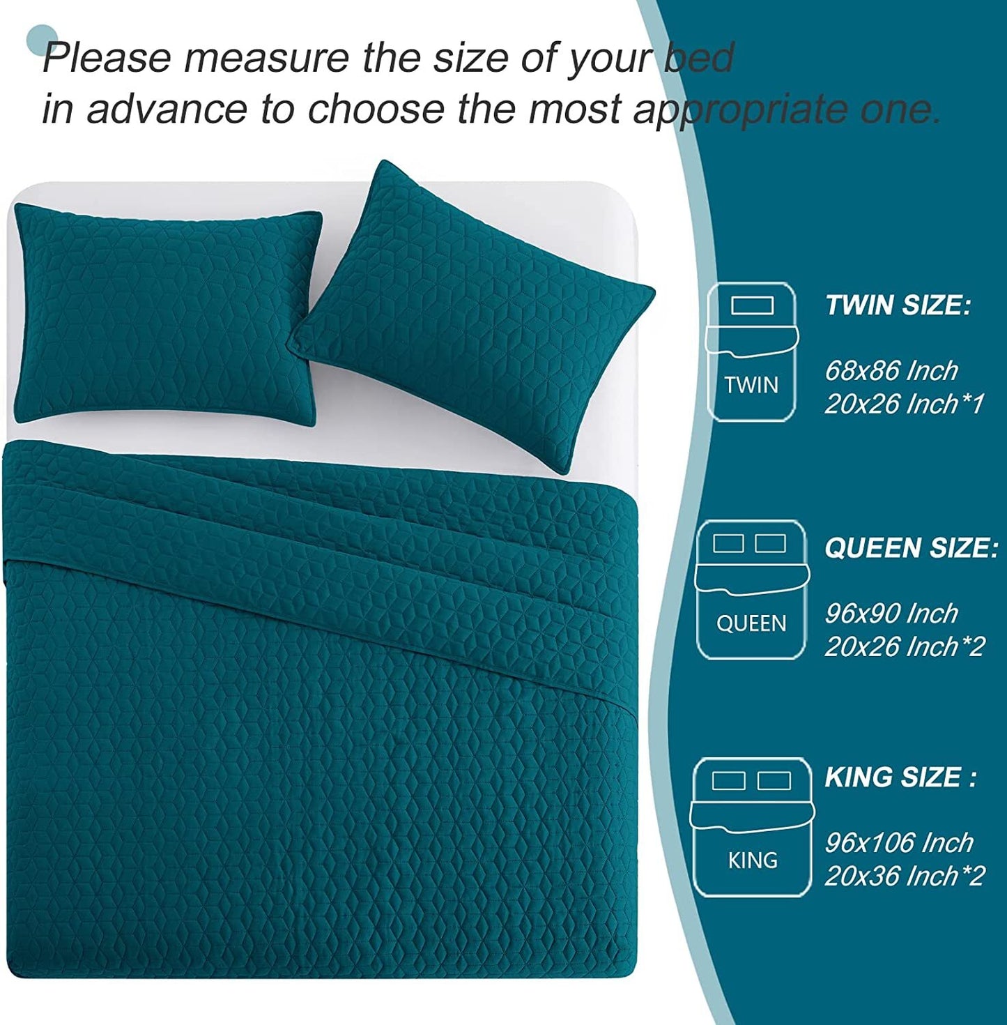 Exclusivo Mezcla 3-Piece Navy blue King Size Quilt Set, Diamond Pattern Ultrasonic Lightweight and Soft Quilts/Bedspreads/Coverlets/Bedding Set (1 Quilt, 2 Pillow Shams) for All Seasons