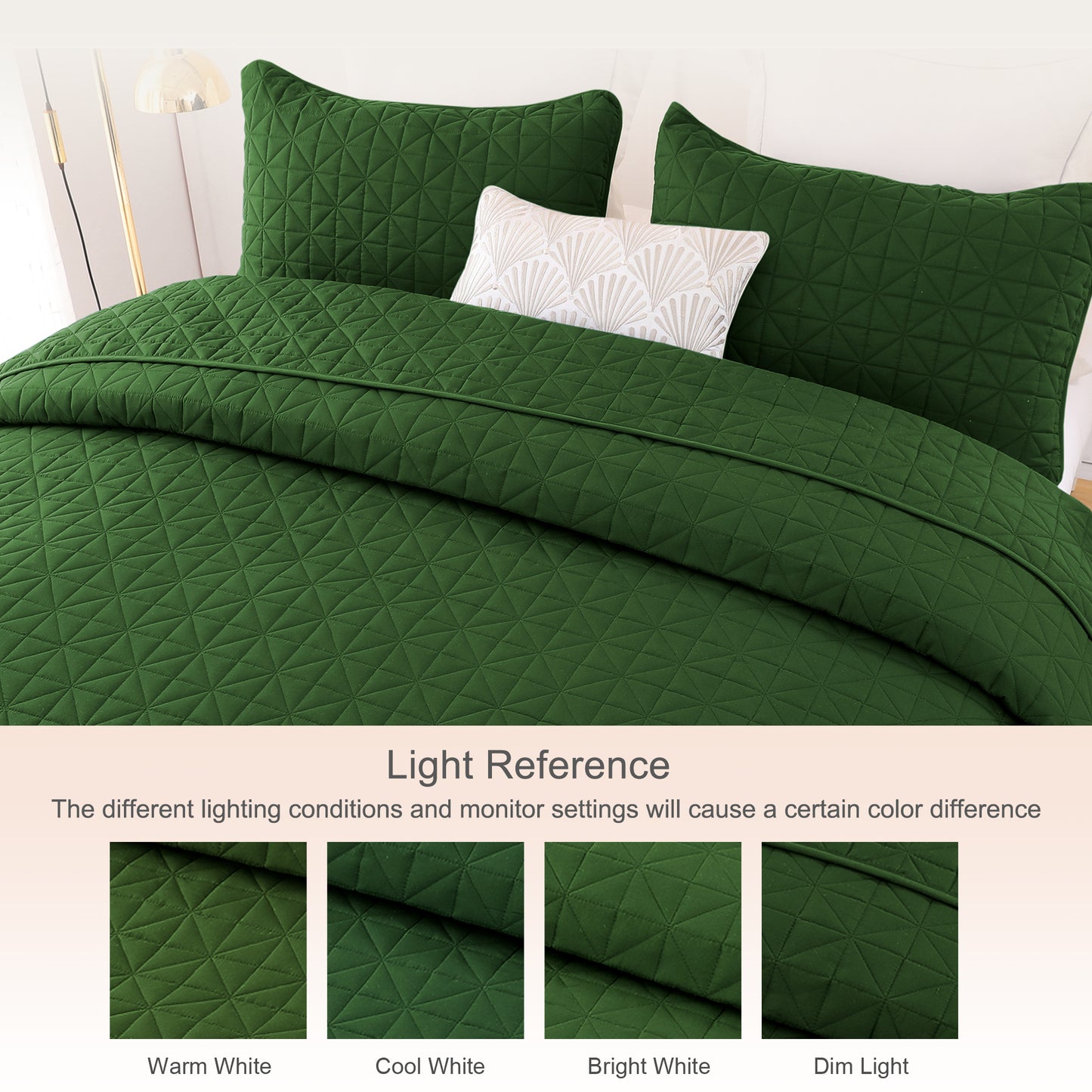Exclusivo Mezcla Queen Quilt Bedding Set for All Seasons, Lightweight Soft Grass Green Quilts Queen Size Bedspreads Coverlets Bed Cover with Geometric Stitched Pattern, (1 Quilt, 2 Pillow Shams)
