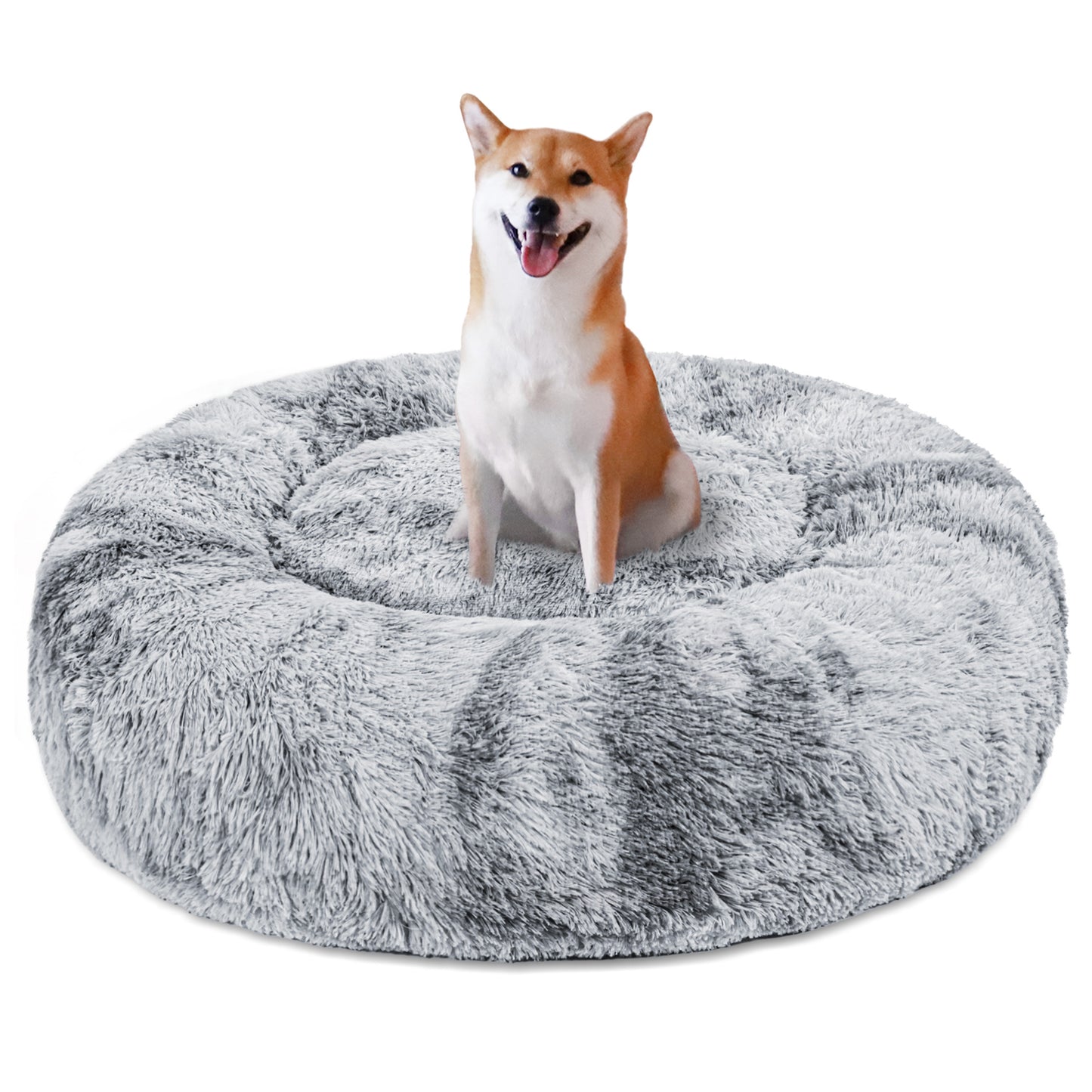 Exclusivo Mezcla Calming Donut Pet Bed for Medium Dogs 32", Anti-Anxiety Plush Cozy Warming Dog Bed, Grey