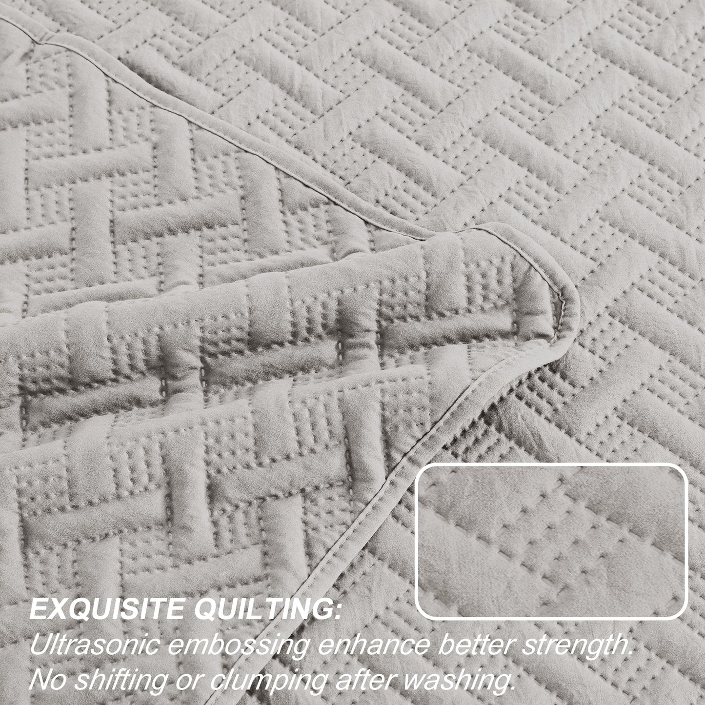 Exclusivo Mezcla 2-Piece Light Gray Twin Size Quilt Set, Weave Pattern Ultrasonic Lightweight and Soft Quilts/Bedspreads/Coverlets/Bedding Set (1 Quilt, 1 Pillow Sham) for All Seasons