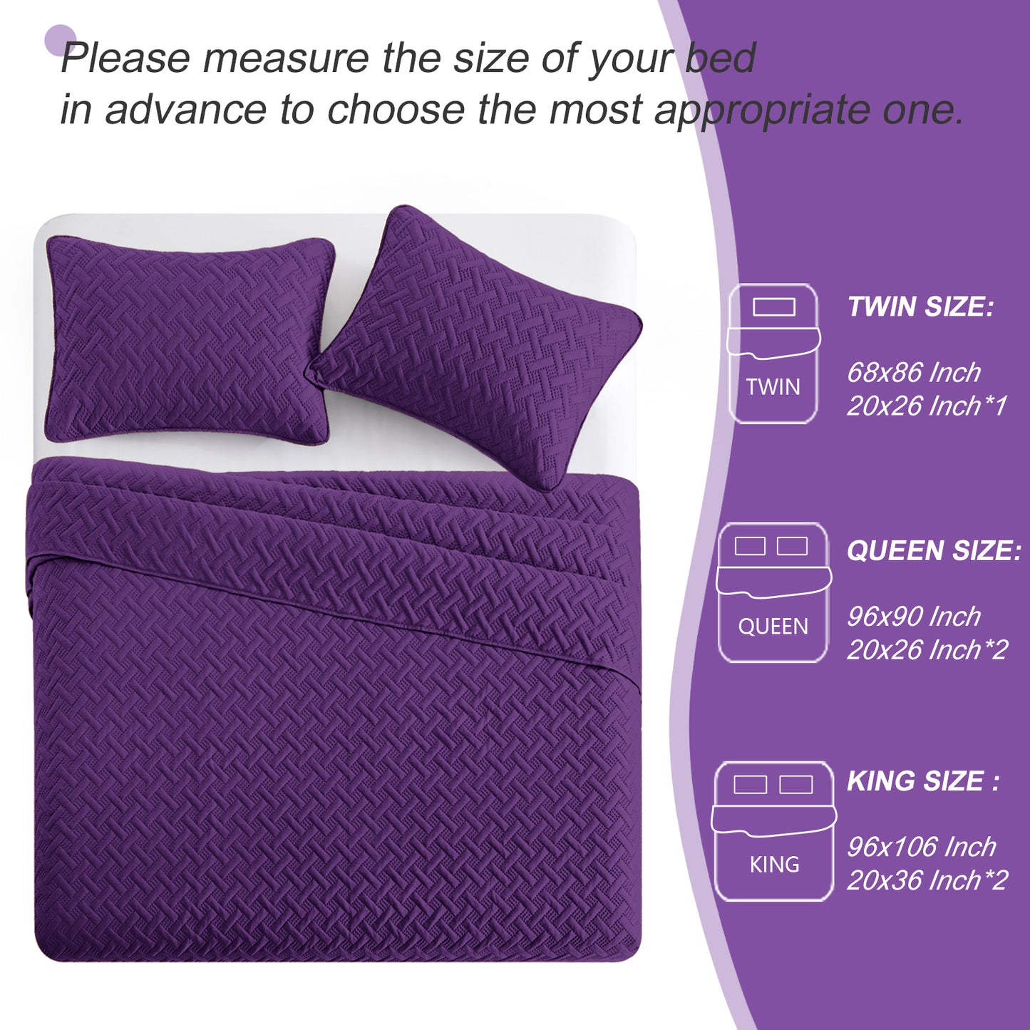 Exclusivo Mezcla 2-Piece Deep Purple Twin Size Quilt Set, Weave Pattern Ultrasonic Lightweight and Soft Quilts/Bedspreads/Coverlets/Bedding Set (1 Quilt, 1 Pillow Sham) for All Seasons