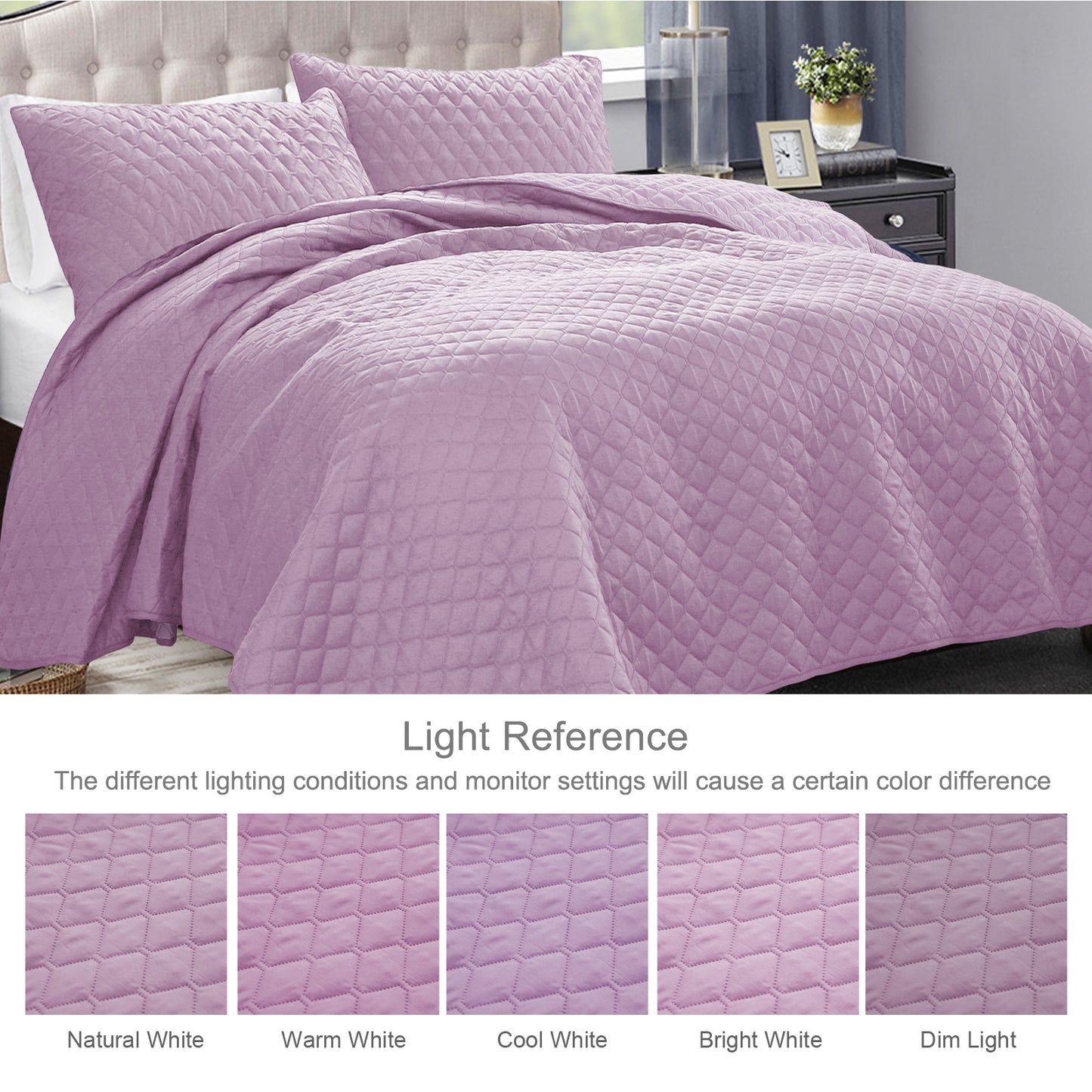Exclusivo Mezcla Ultrasonic Reversible Full Queen Quilt Bedding Set with Pillow Shams, Lightweight Quilts Queen Size, Soft Bedspreads Bed Coverlets for All Seasons - (Lilac, 90"x96")
