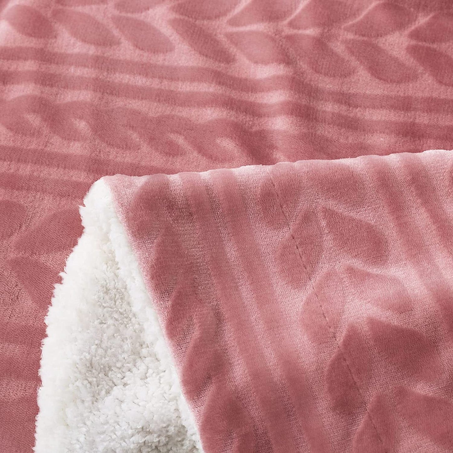 Exclusivo Mezcla King Size Sherpa Fleece Bed Blanket, Ultra Soft and Warm Reversible Velvet Blankets for Bed Couch Sofa 90x104 inches, Dusty Pink