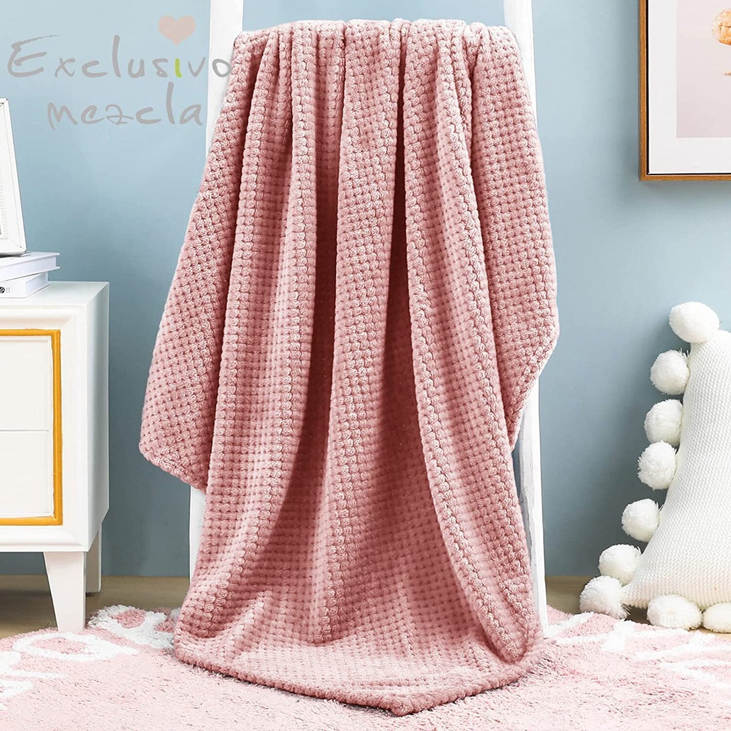 Exclusivo Mezcla Waffle Textured Fleece Baby Blanket, Soft and Warm Swaddle Blanket, Infant, Newborn, Toddler and Kids Receiving Blankets for Crib Stroller (Dusty Pink, 40x50 inches)