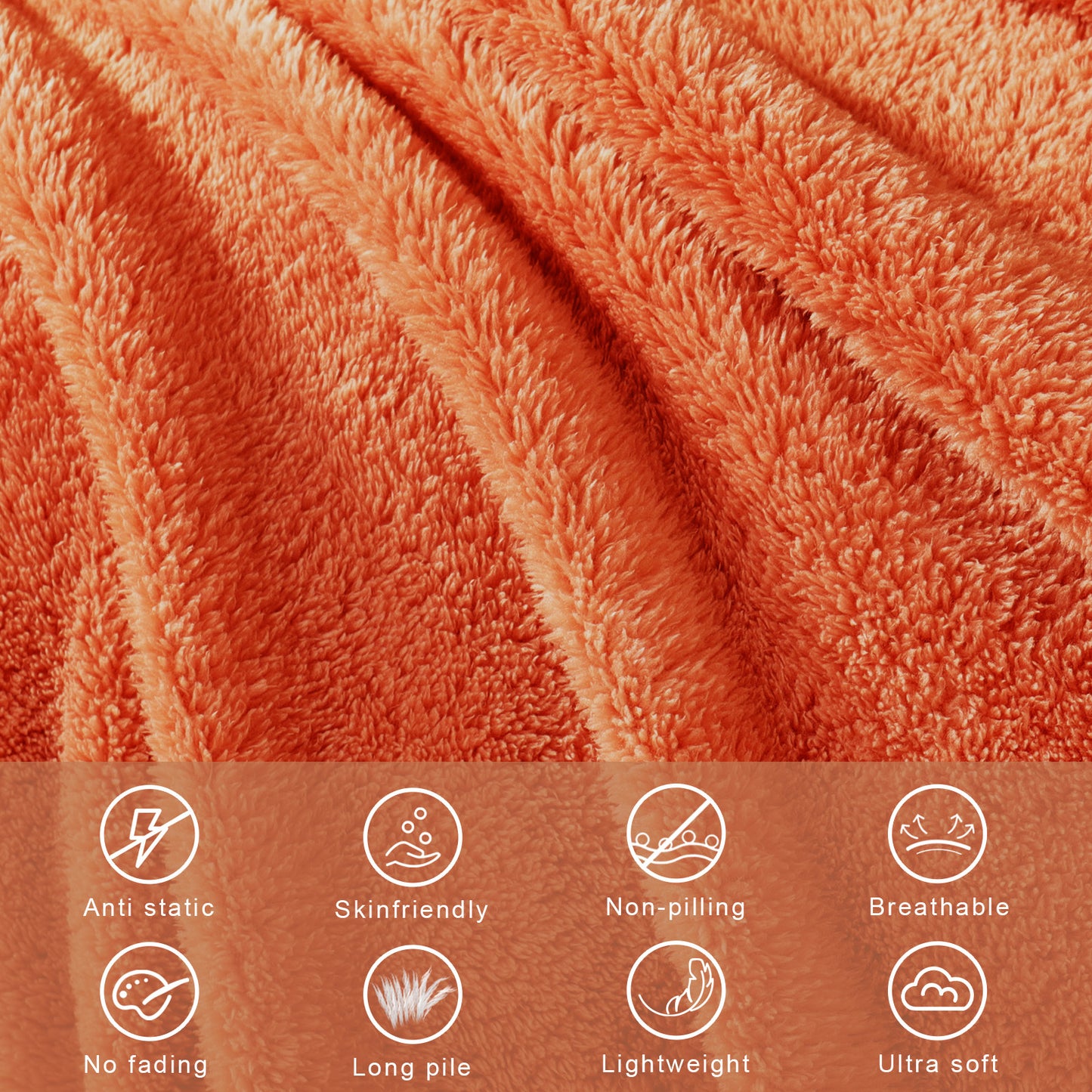 Exclusivo Mezcla Queen Size Flannel Fleece Blanket, Super Soft Velvet Plush Bed Blanket, Fuzzy Cozy Blankets for All Seasons, 90x90 Inches, Burnt Orange Blanket