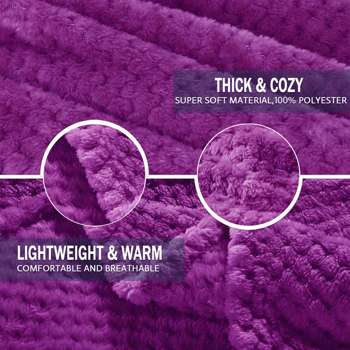 Exclusivo Mezcla Waffle Textured Extra Large Fleece Blanket, Super Soft and Warm Throw Blanket for Couch, Sofa and Bed (Purple, 50x70 inches)-Cozy, Fuzzy and Lightweight