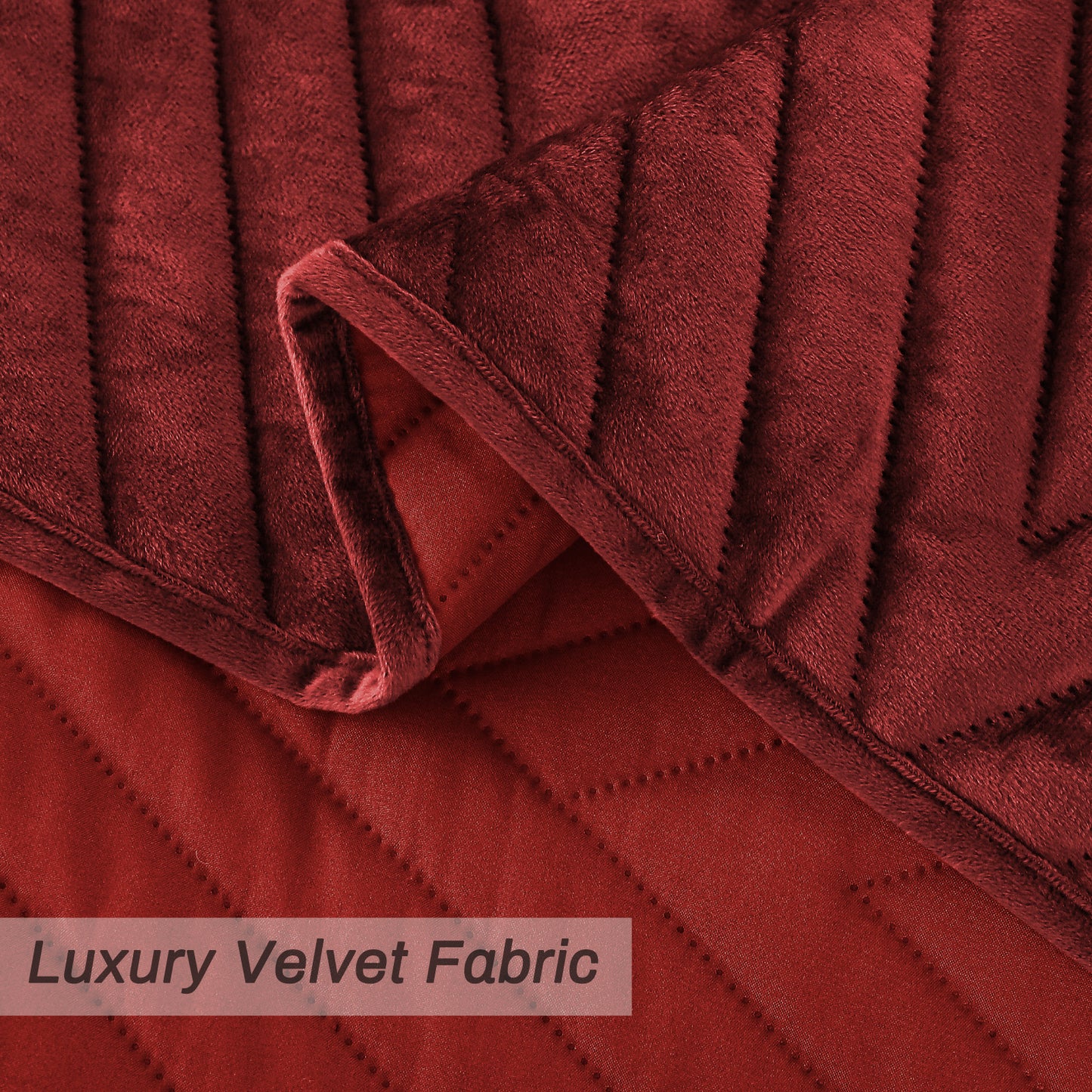 Exclusivo Mezcla Super Plush Velvet Quilt Twin Size with Pillow Sham, Luxury Soft Reversible 2 Piece Bedspreads Coverlet Comforter Set for All Seasons, Lightweight and Warm, Rust Red