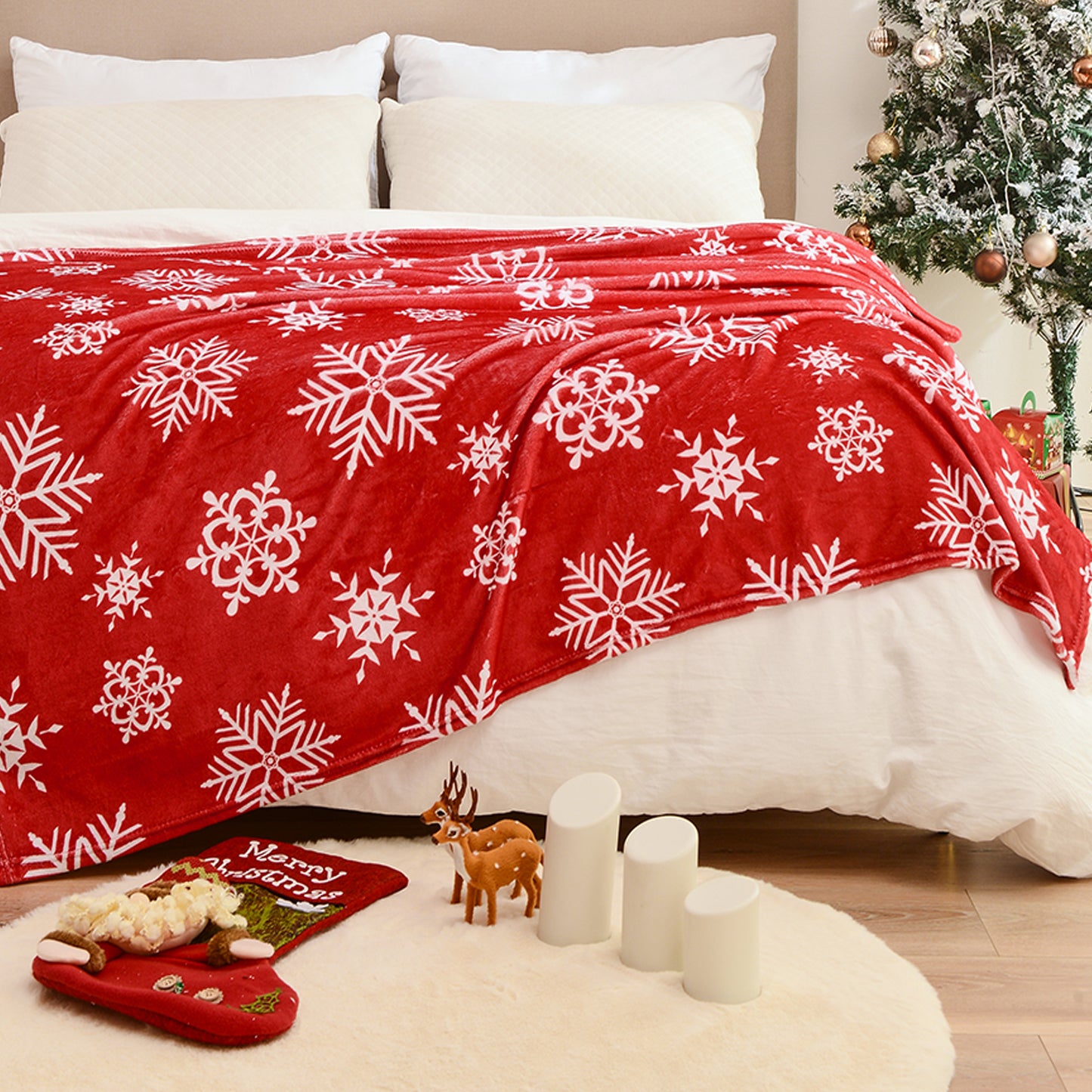 Exclusivo Mezcla Christmas Blanket, Red Flannel Fleece Blanket, Super Soft and Warm Christmas Stocings Patterns Holiday Throw Blanket for Couch, Bed and Sofa, Suitable for All Seasons 50x60 inches