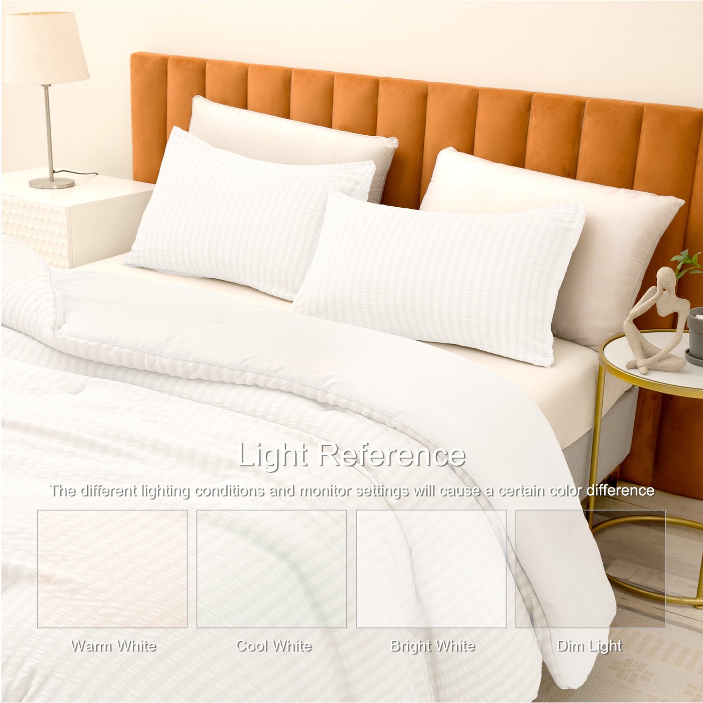Exclusivo Mezcla 2-Piece Seersucker Twin Comforter Set White, Lightweight Soft Striped Pattern All Season Bedding Comforter sets with 1 Pillow Sham