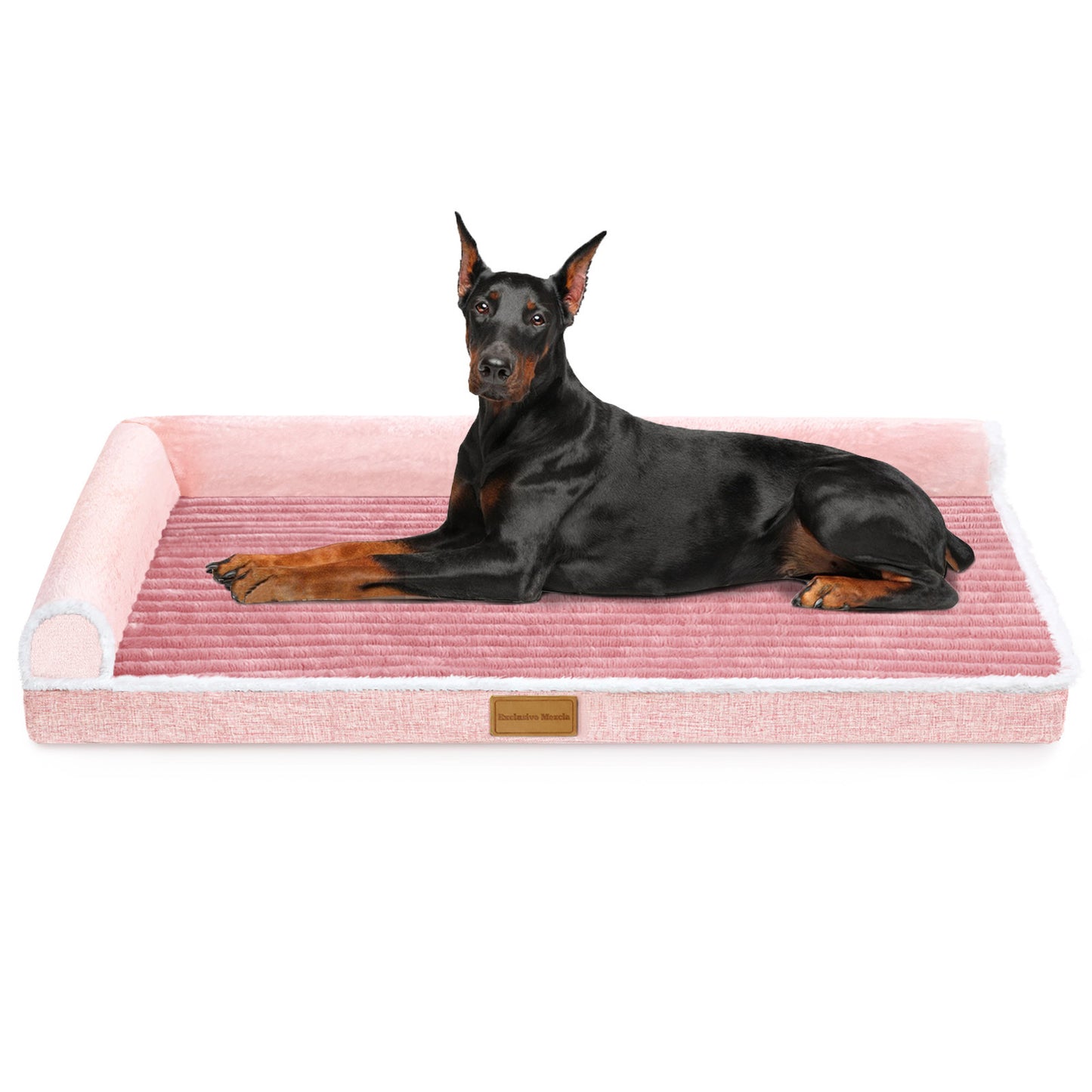 Exclusivo Mezcla Orthopedic Pet Bed for Extra Large Dogs, 56"X40" Waterproof L Shaped Sofa Dog Bed, Pink