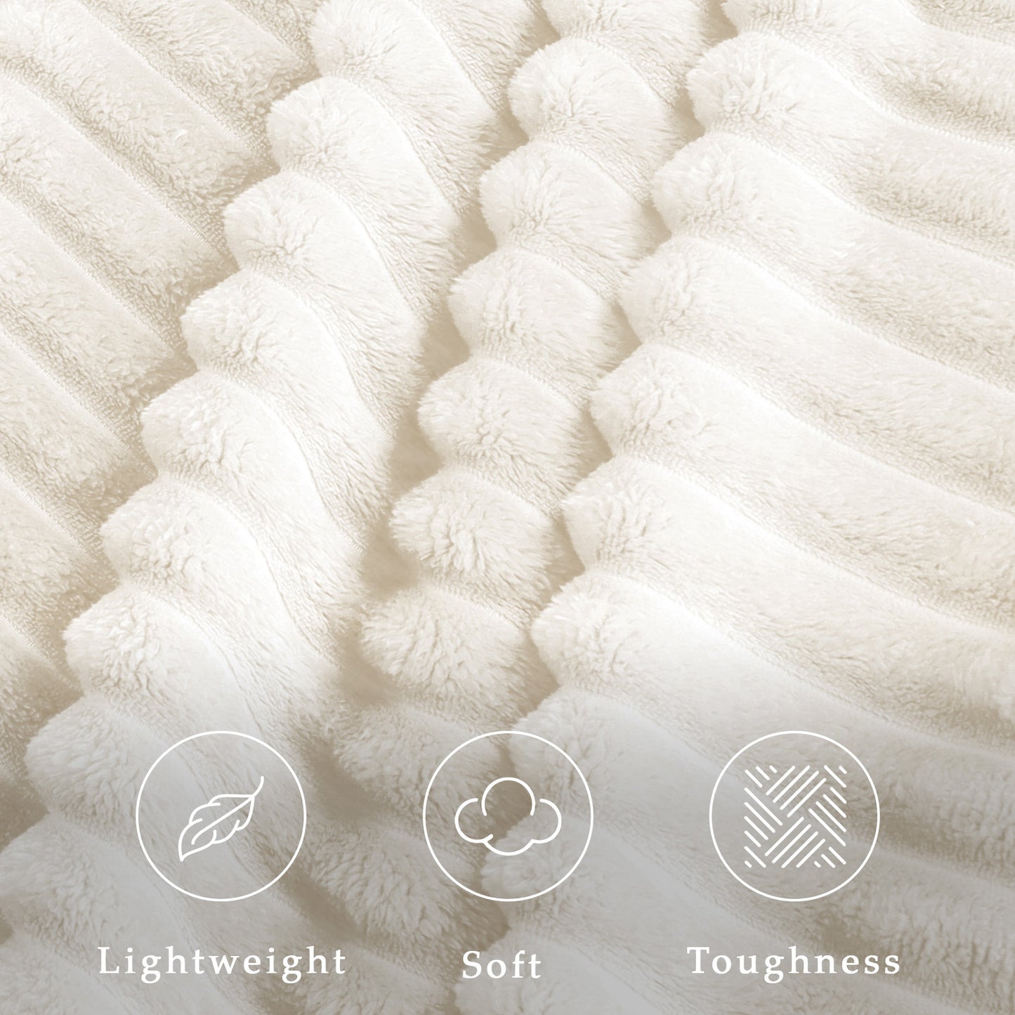 Exclusivo Mezcla Fleece Throw Blanket for Couch, Super Soft 3D Striped Jacquard Bed Blanket, Lightweight Fuzzy Cozy Blankets for All Seasons, 50x60 Inches, Ivory Blanket