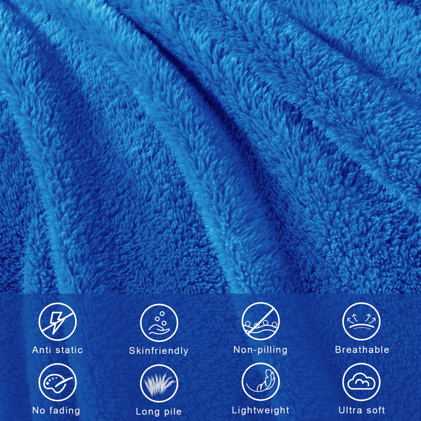 Exclusivo Mezcla Queen Size Flannel Fleece Blanket, Super Soft Velvet Plush Bed Blanket, Fuzzy Cozy Blankets for All Seasons, 90x90 Inches, Cobalt Blue Blanket
