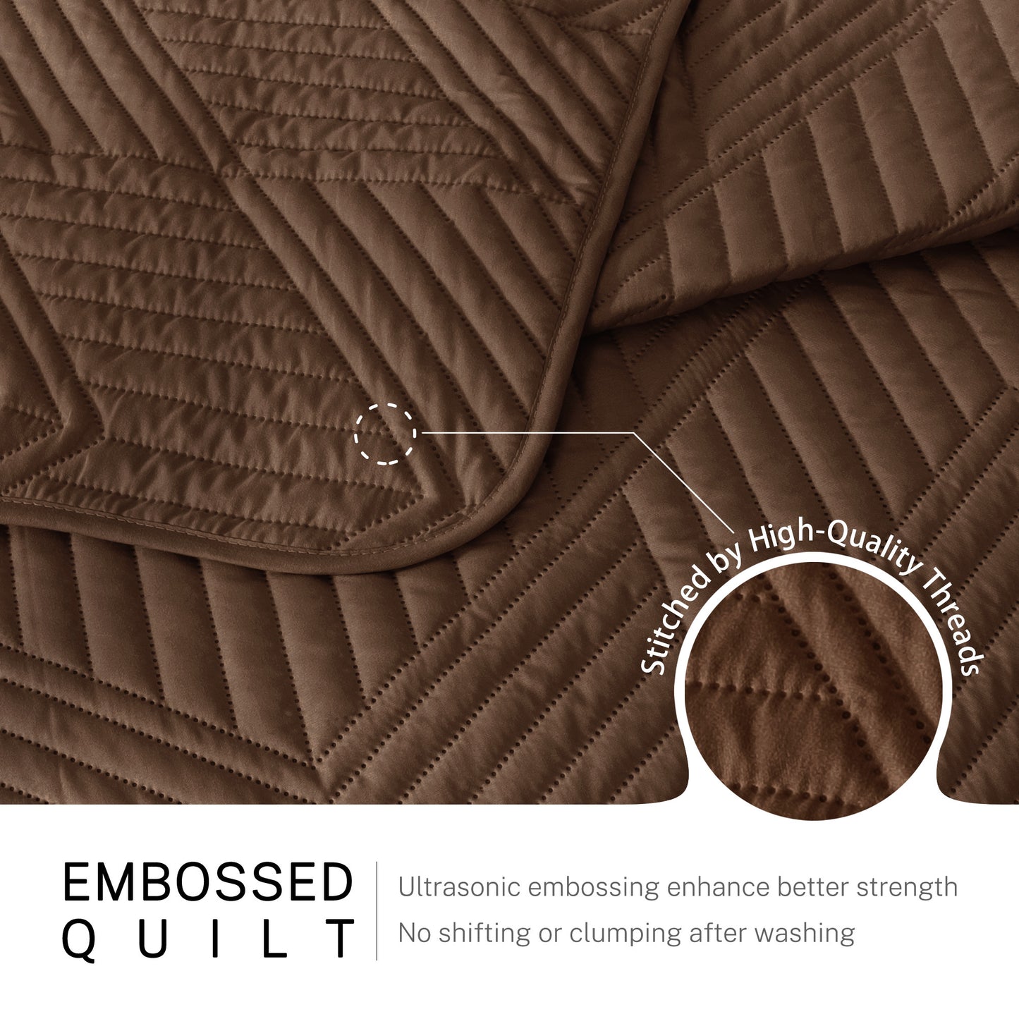 Exclusivo Mezcla Ultrasonic Twin Quilt Bedding Set, Lightweight Brown Bedspreads Soft Modern Geometric Coverlet Set for All Seasons (1 Quilt and 1 Pillow Sham)