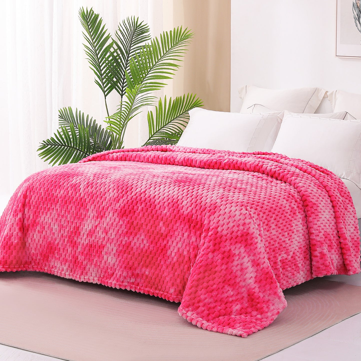 Exclusivo Mezcla Twin Size Soft Fleece Blanket, 90x66 Inches 3D Clouds Stylish Jacquard Velvet Blanket for Bed, Cozy Soft Lightweight for All Season, Tie-dye Hot Pink Blanket