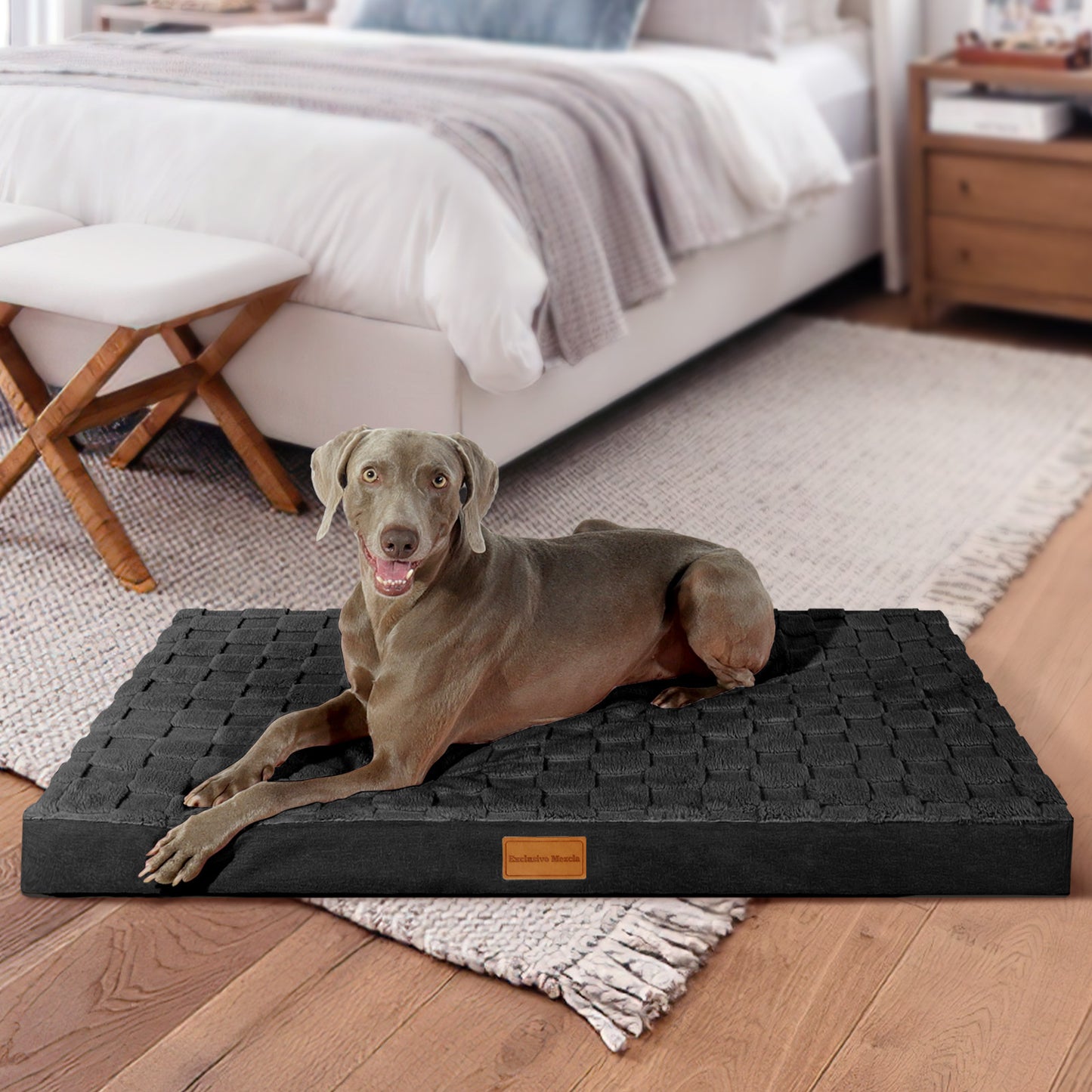 Exclusivo Mezcla Checkered Orthopedic Jumbo Dog Bed for Extra Large Dogs 56"X40", Waterproof Removable Washable Cover,Egg Crate Foam Pet Bed Mat, Black