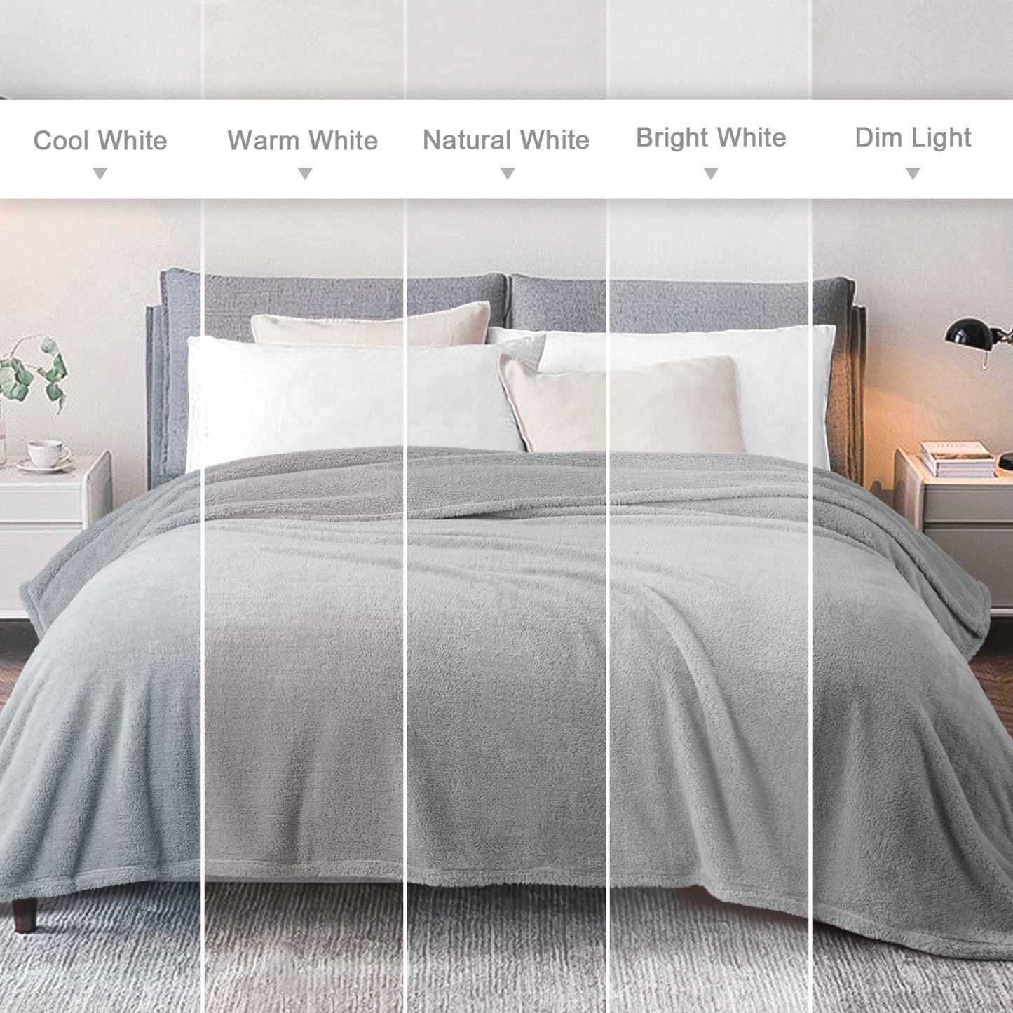 Exclusivo Mezcla King Size Flannel Fleece Blanket, Super Soft Velvet Plush Bed Blanket, Fuzzy Cozy Blankets for All Seasons, 90x104 Inches, Light Grey Blankett