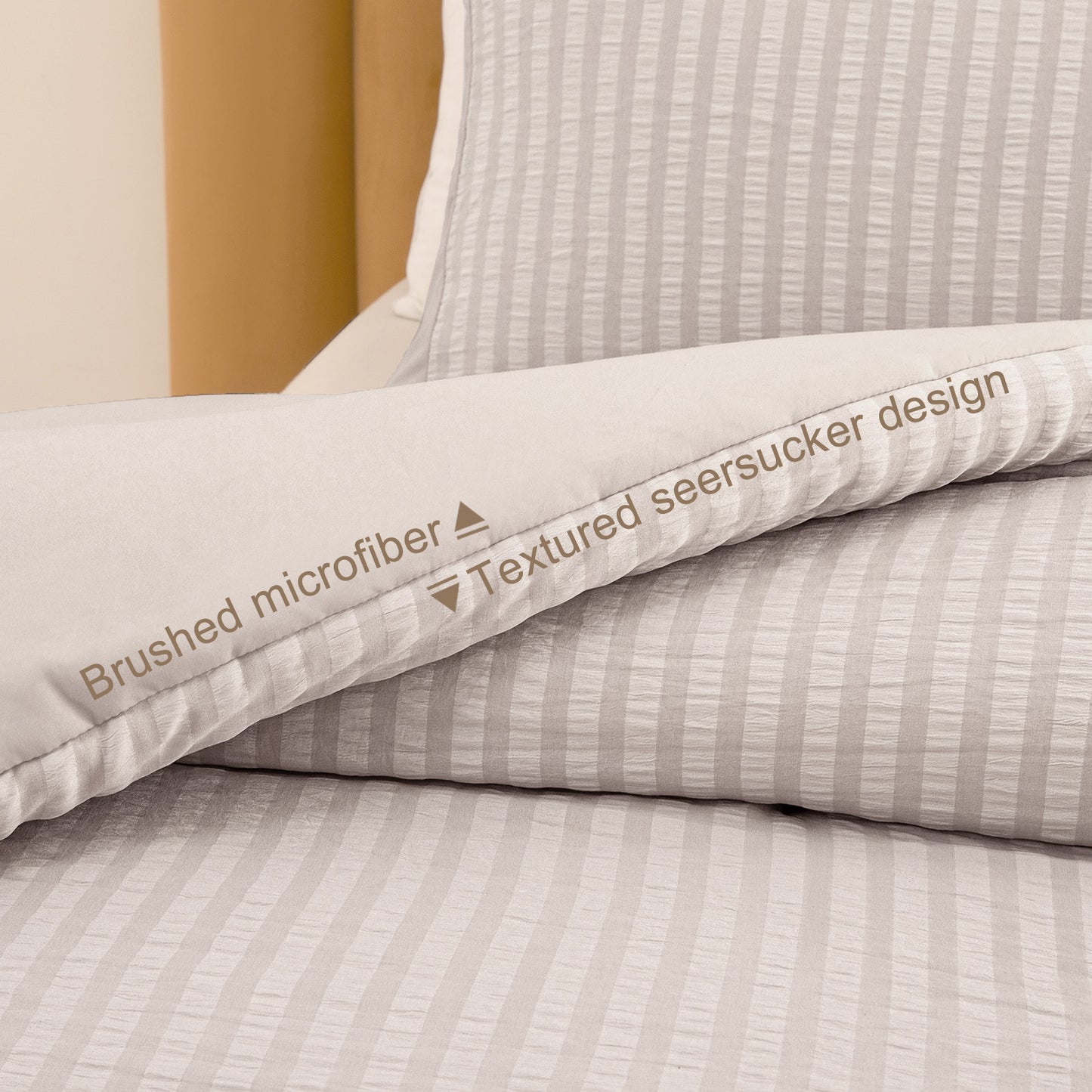 Exclusivo Mezcla 2-Piece Seersucker Twin Comforter Set Light Grey, Lightweight Soft Striped Pattern All Season Bedding Comforter sets with 1 Pillow Sham