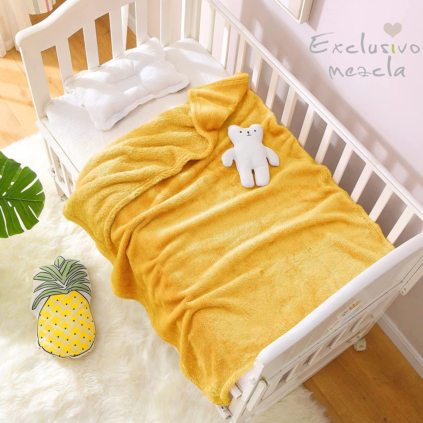 Exclusivo Mezcla Plush Baby Blanket, Soft and Warm Swaddle Throw Blanket, Infant, Newborn, Toddler and Kids Receiving Fleece Blankets for Crib Stroller (40x50 inches, Mustard Yellow)