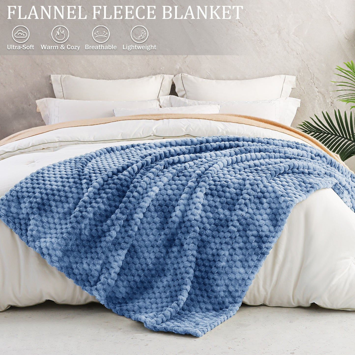 Exclusivo Mezcla King Size Flannel Fleece Blanket, 90x104 Inches Stylish Jacquard Velvet Plush Blanket for Bed, Cozy, Warm, Lightweight and Decorative Stone Blue Blanket