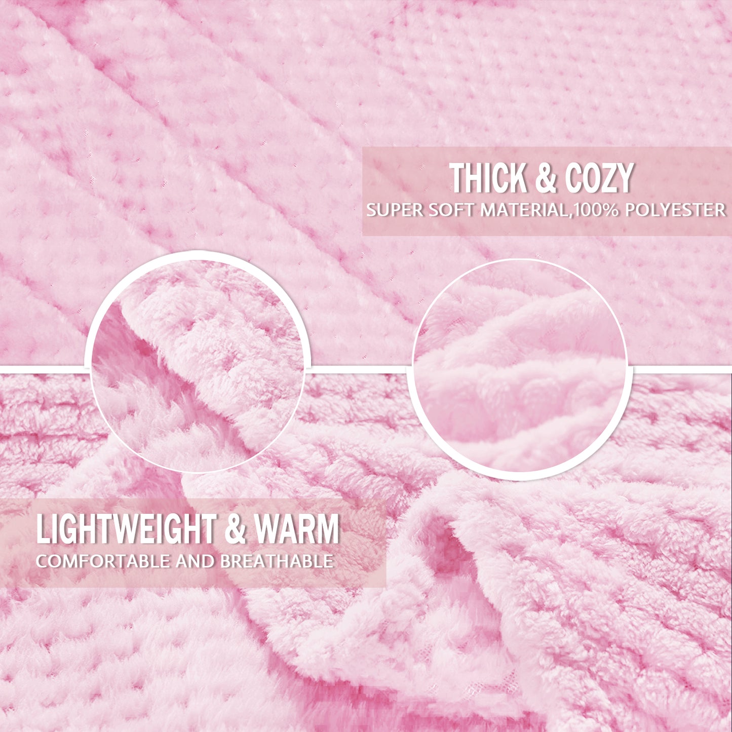 Exclusivo Mezcla Waffle Textured Extra Large Fleece Blanket, Super Soft and Warm Throw Blanket for Couch, Sofa and Bed (Light Pink, 50x70 inches)-Cozy, Fuzzy and Lightweight