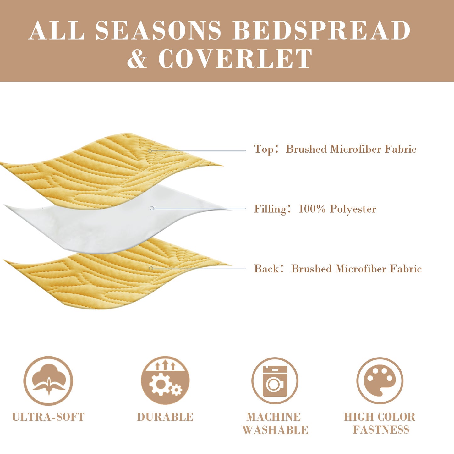 Exclusivo Mezcla California King Quilt Set Yellow, Lightweight Bedspread Leaf Pattern Bed Cover Soft Coverlet Bedding Set(1 Quilt, 2 Pillow Shams)