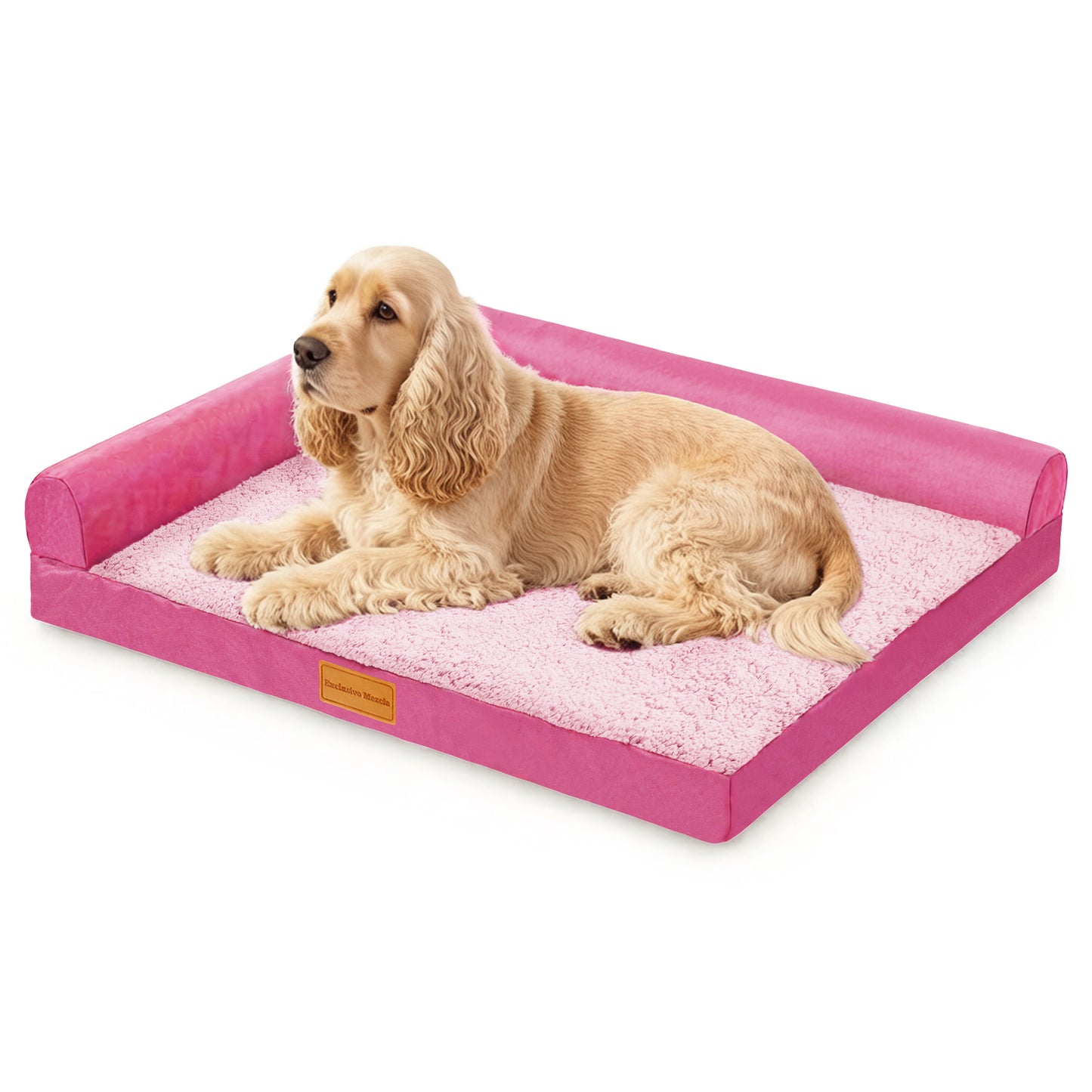 Exclusivo Mezcla L-shaped Pet Couch Bed with Removable and Washable Cover, Orthopedic Dog Bed for Medium Dogs with Non-Slip Bottom, 36"X24", Pink