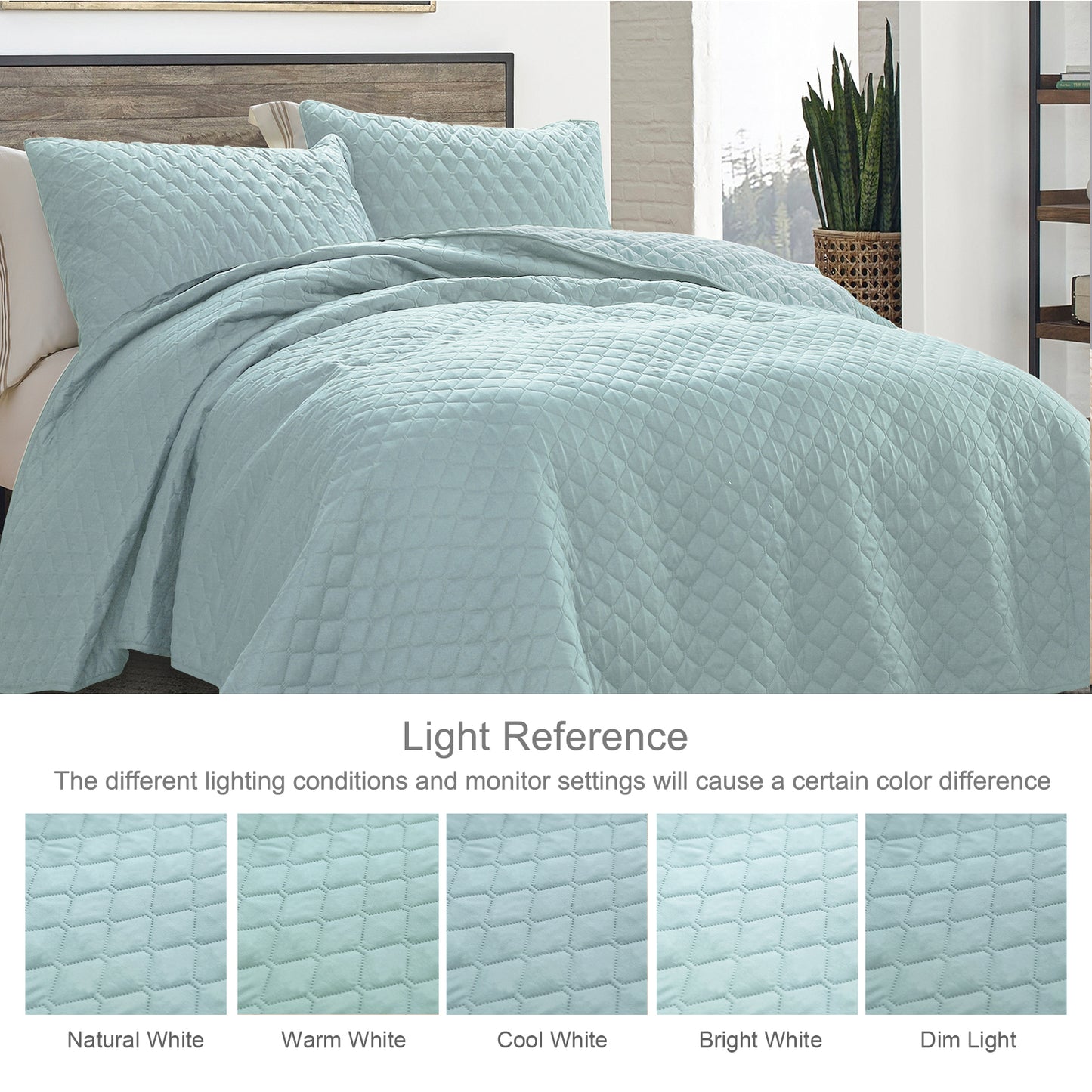 Exclusivo Mezcla Ultrasonic Reversible Full Queen Quilt Bedding Set with Pillow Shams, Lightweight Quilts Queen Size, Soft Bedspreads Bed Coverlets for All Seasons - (Aqua Blue, 90"x96")
