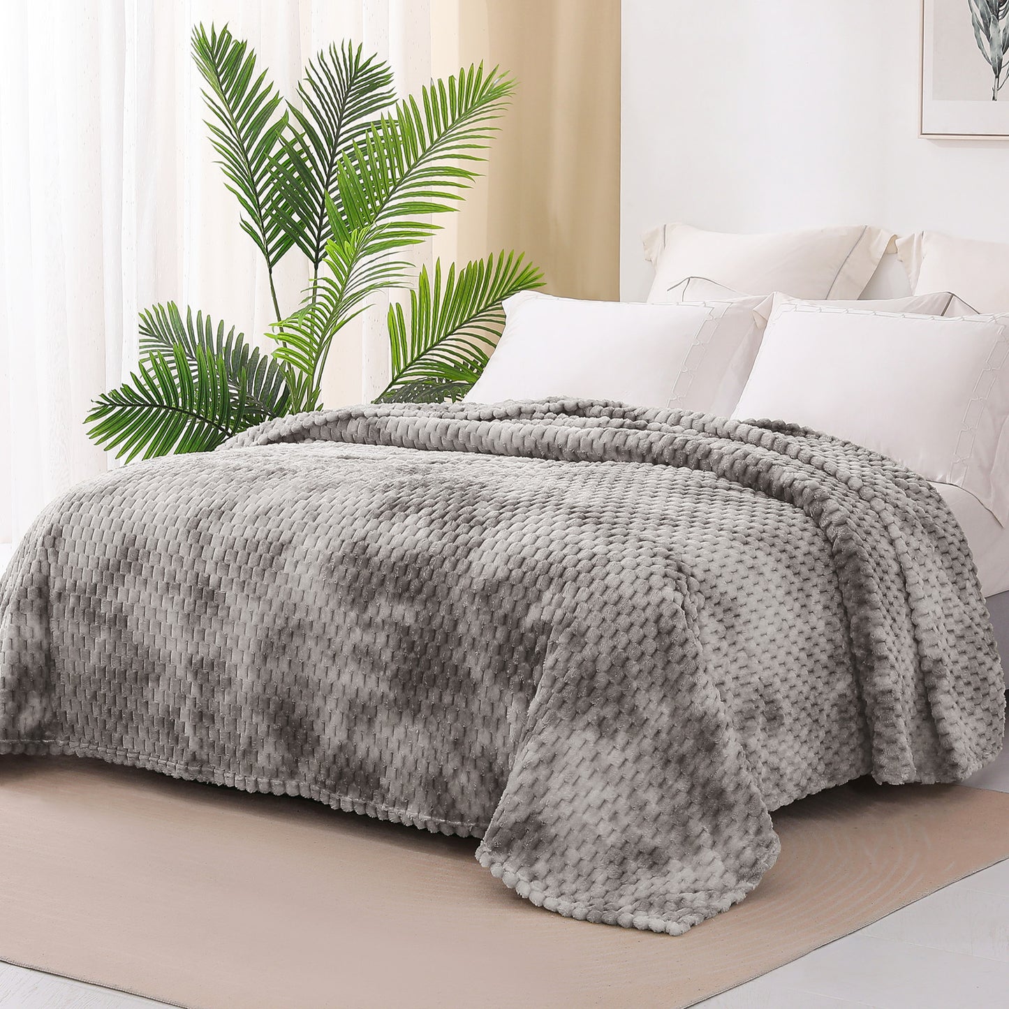 Exclusivo Mezcla Twin Size Soft Fleece Blanket, 90x66 Inches 3D Clouds Stylish Jacquard Velvet Blanket for Bed, Cozy Soft Lightweight for All Season, Tie-dye Grey Blanket