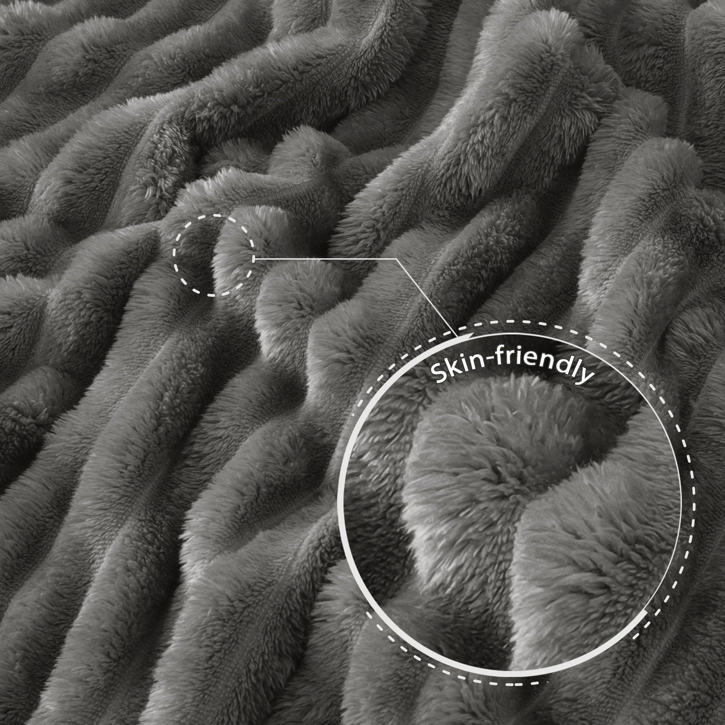 Exclusivo Mezcla Fleece Throw Blanket for Couch, Super Soft 3D Striped Jacquard Bed Blanket, Lightweight Fuzzy Cozy Blankets for All Seasons, 50x60 Inches, Dark Grey Blanket