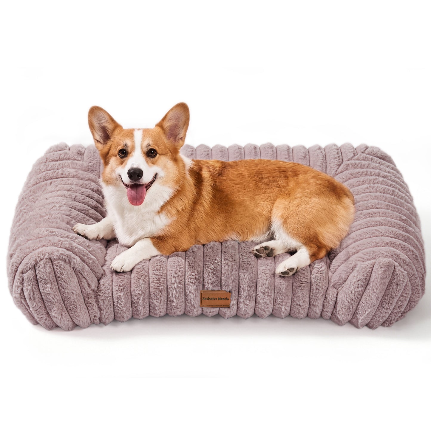 Exclusivo Mezcla Cuddler Couch Pet Bed with Sides for Medium Large Dogs, 36"x28" Ribbed Plush Corduroy Dog Bed with Non-Slip Bottom and Washable Cover, Brown