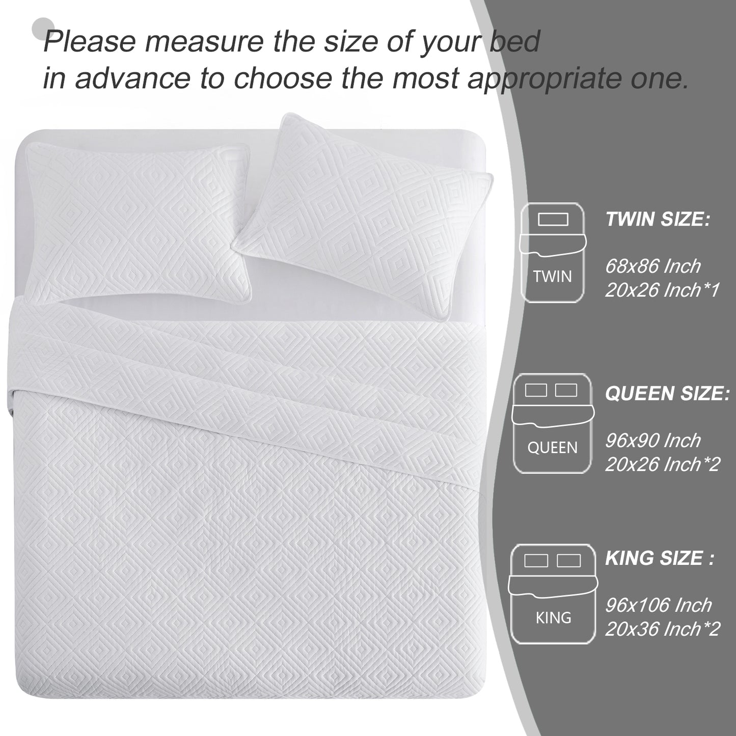Exclusivo Mezcla 2-Piece White Twin Size Quilt Set, Square Pattern Ultrasonic Lightweight and Soft Quilts/Bedspreads/Coverlets/Bedding Set (1 Quilt, 1 Pillow Sham) for All Seasons