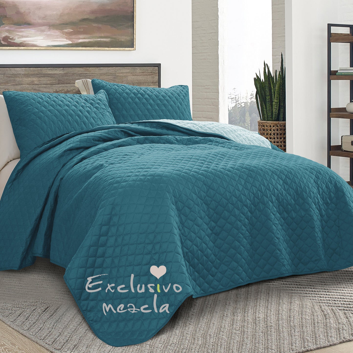 Exclusivo Mezcla California King Quilt Bedding Set with Pillow Shams, Lightweight Quilts Cal Oversized King Size, Soft Bedspreads Bed Coverlets for All Seasons - (Dusty Teal, 112"x104")