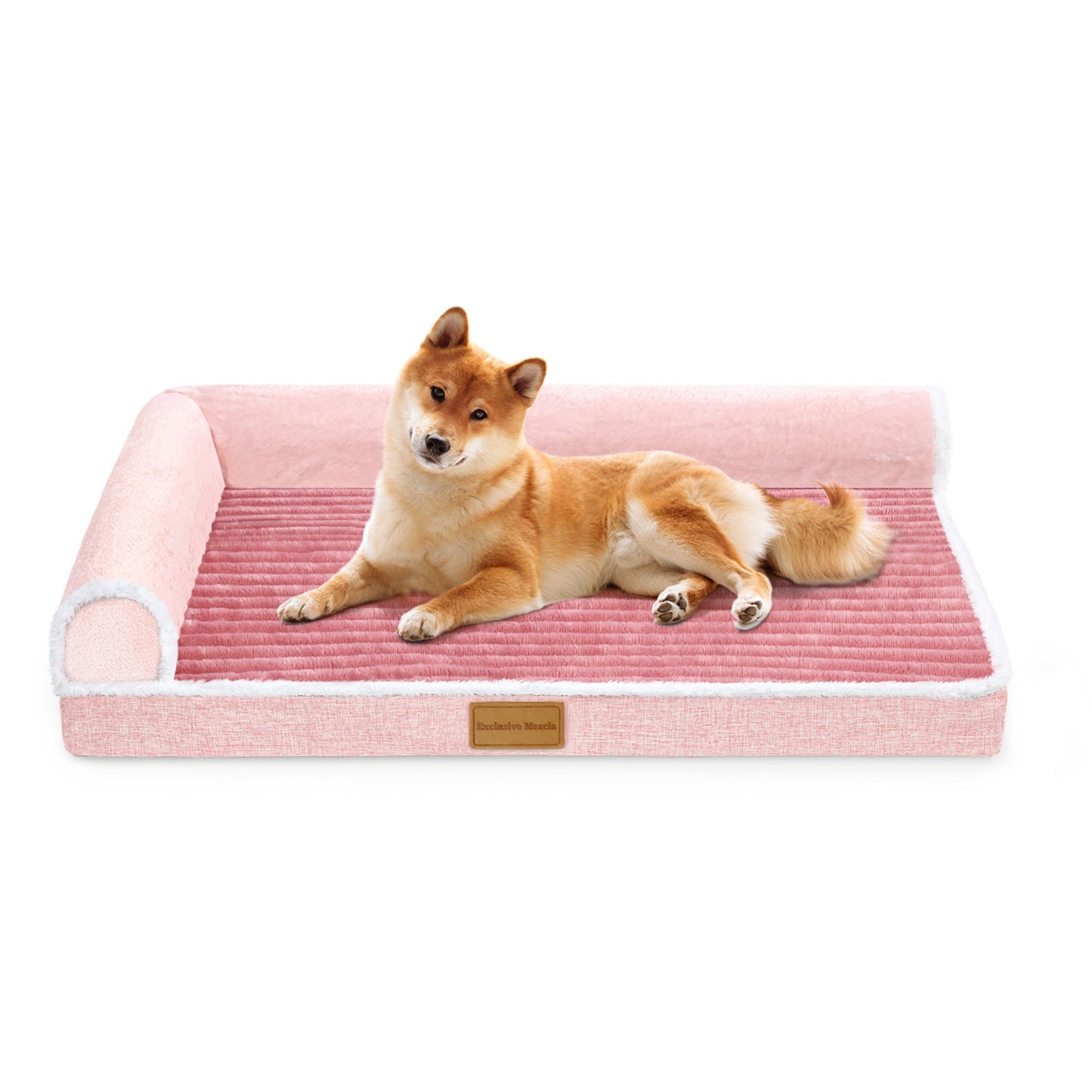 Exclusivo Mezcla Medium Orthopedic Dog Bed, Luxury Striped Jacquard Pet Bed Sofa, Waterproof and Washable, 36"×24", Pink