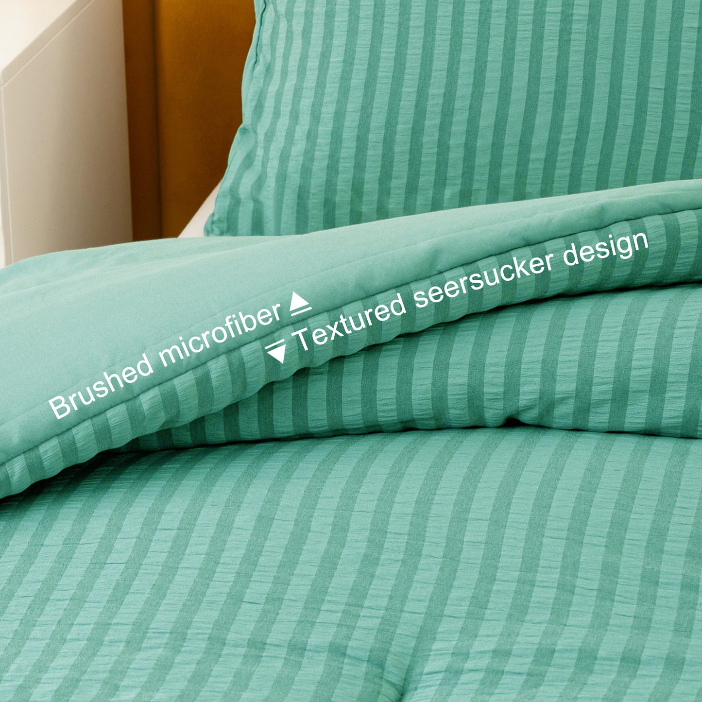 Exclusivo Mezcla 3-Piece Seersucker Queen Comforter Set Aqua Blue, Lightweight Soft Striped Pattern All Season Bedding Comforter sets with 2 Pillow Shams