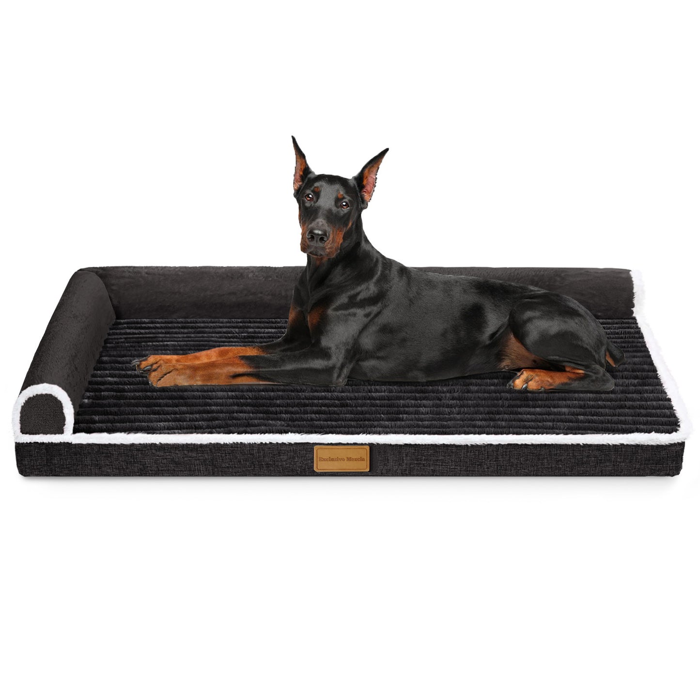 Exclusivo Mezcla Orthopedic Pet Bed for Extra Large Dogs, 56"X40" Waterproof L Shaped Sofa Dog Bed, Black